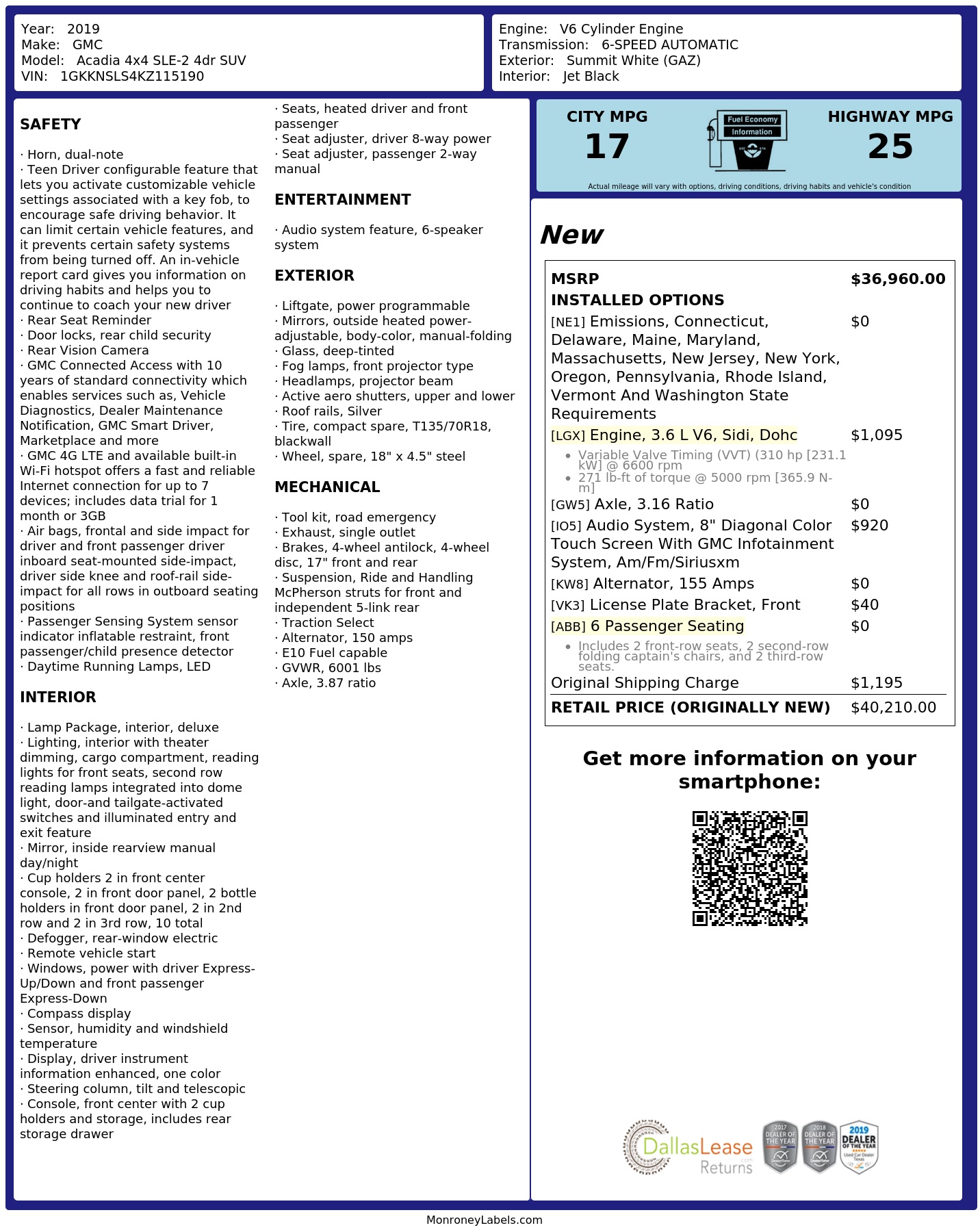 Monroney Label