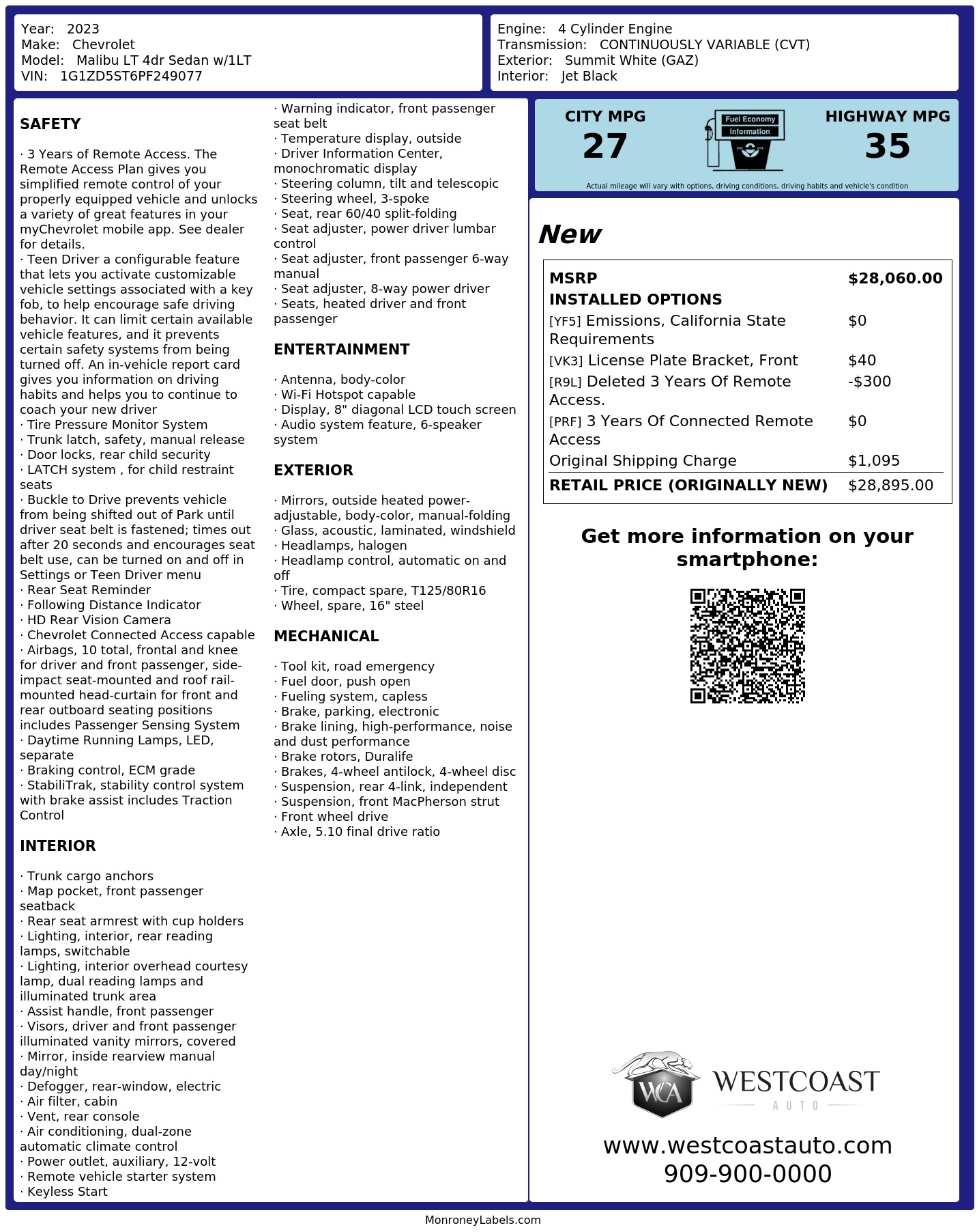 Monroney Label