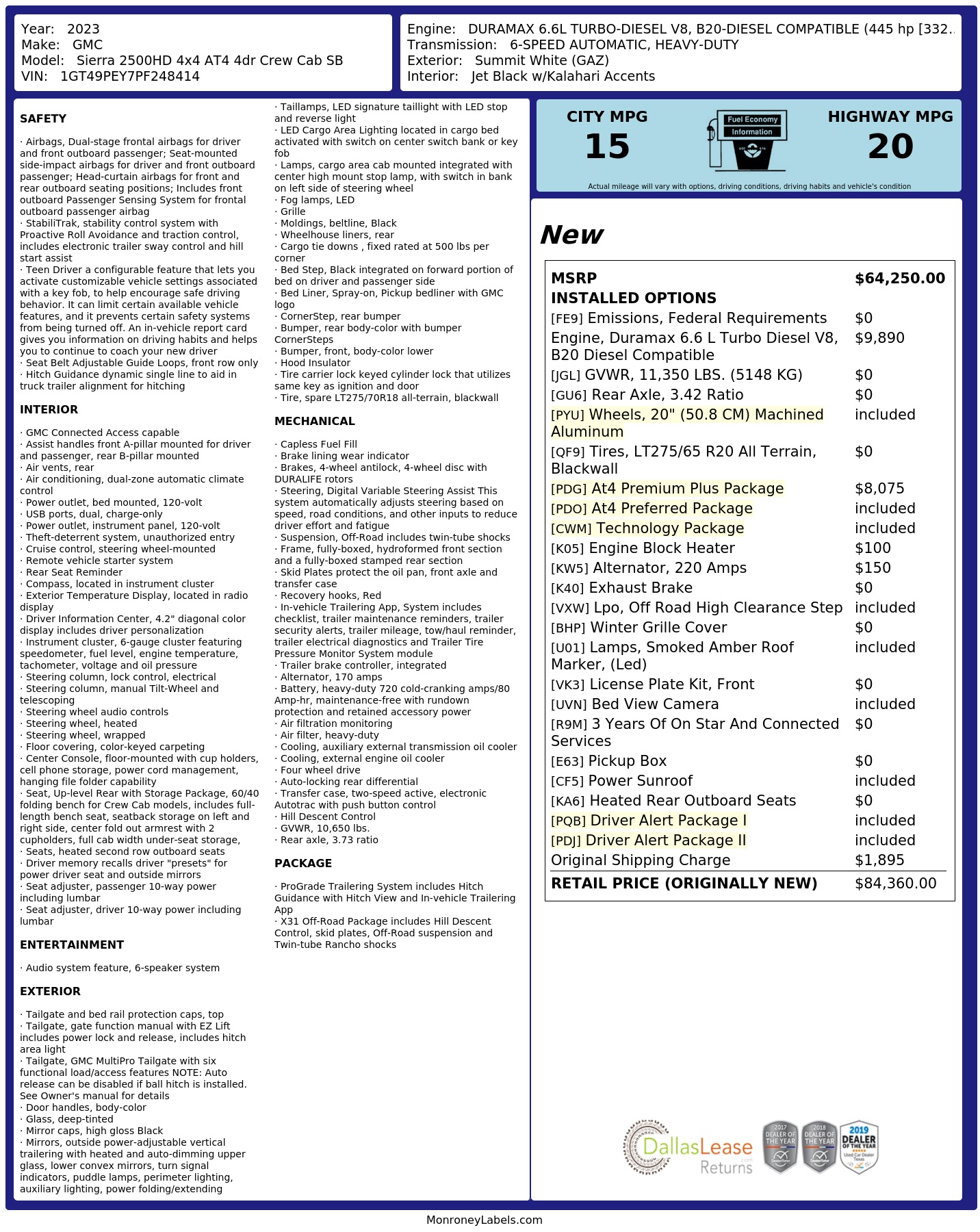 Monroney Label