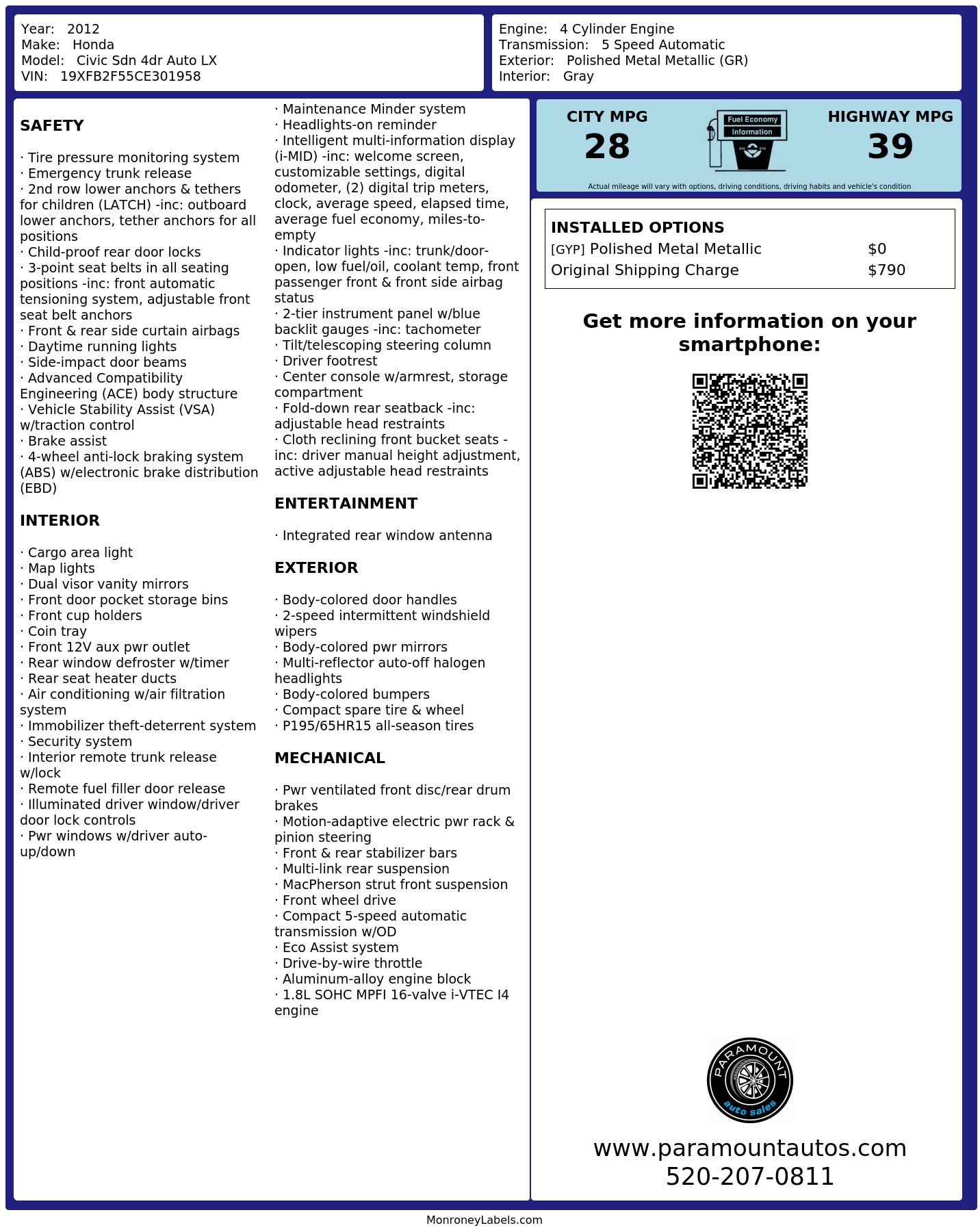 Monroney Label