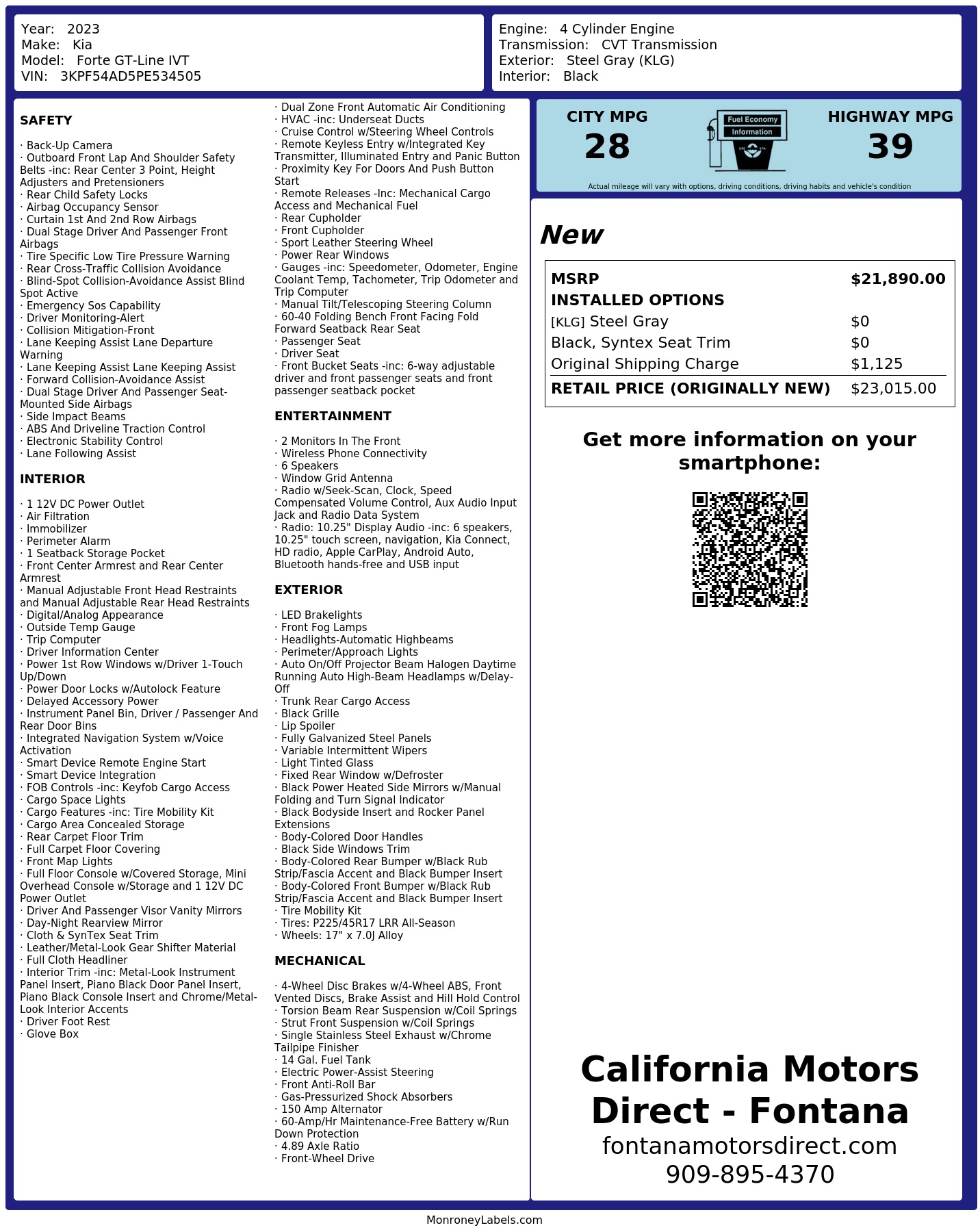 Monroney Label