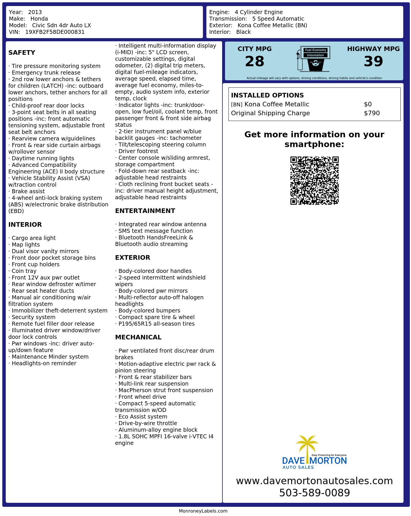 Monroney Label