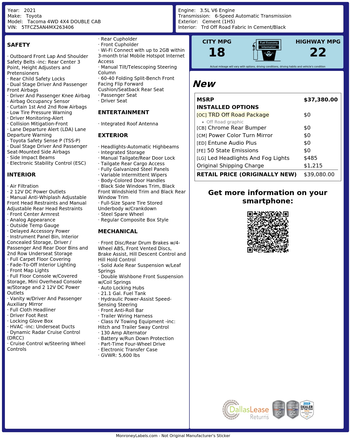 Monroney Label