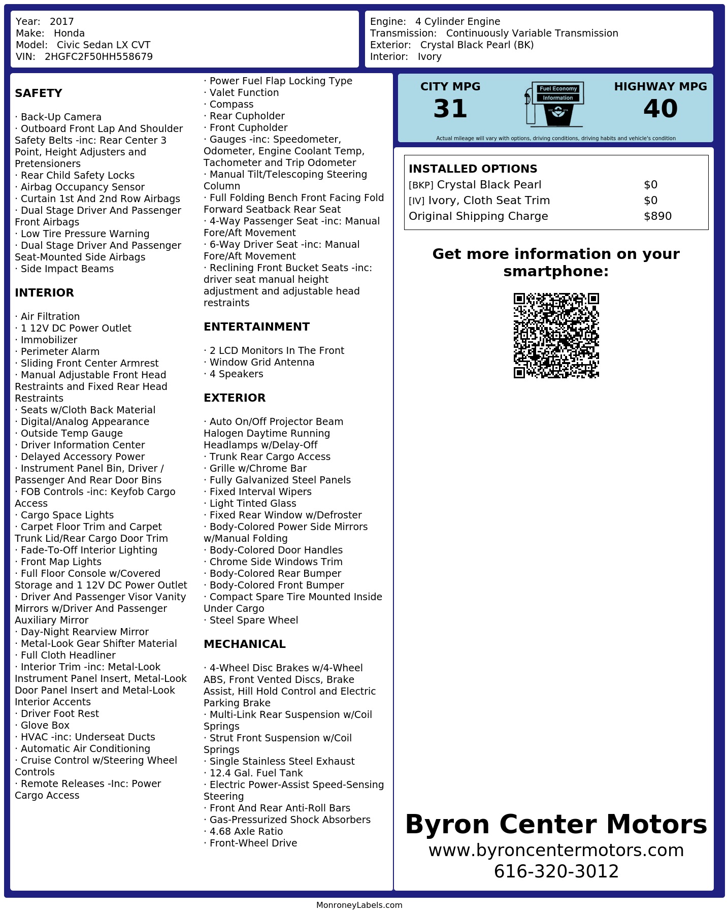 Monroney Label