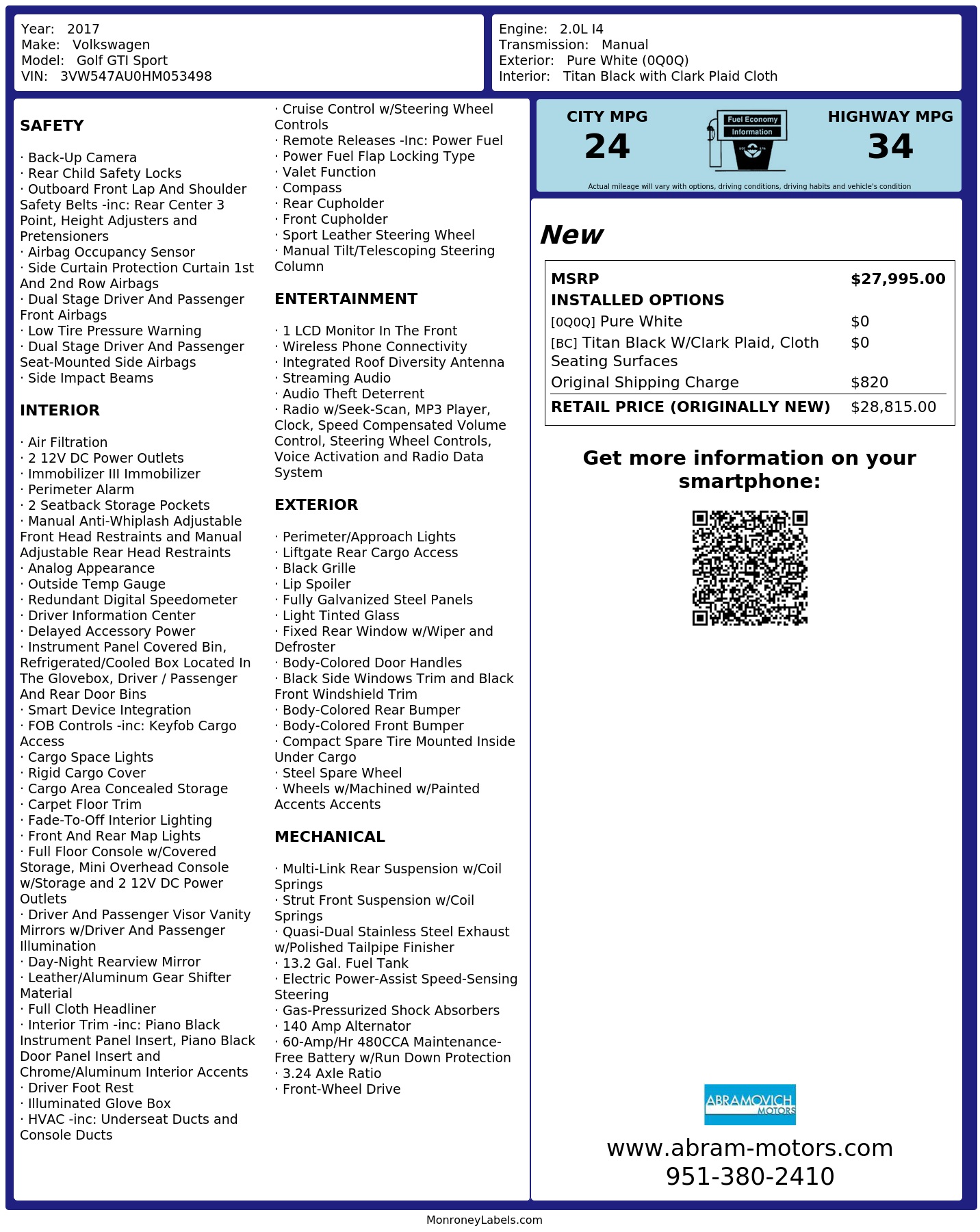 Monroney Label