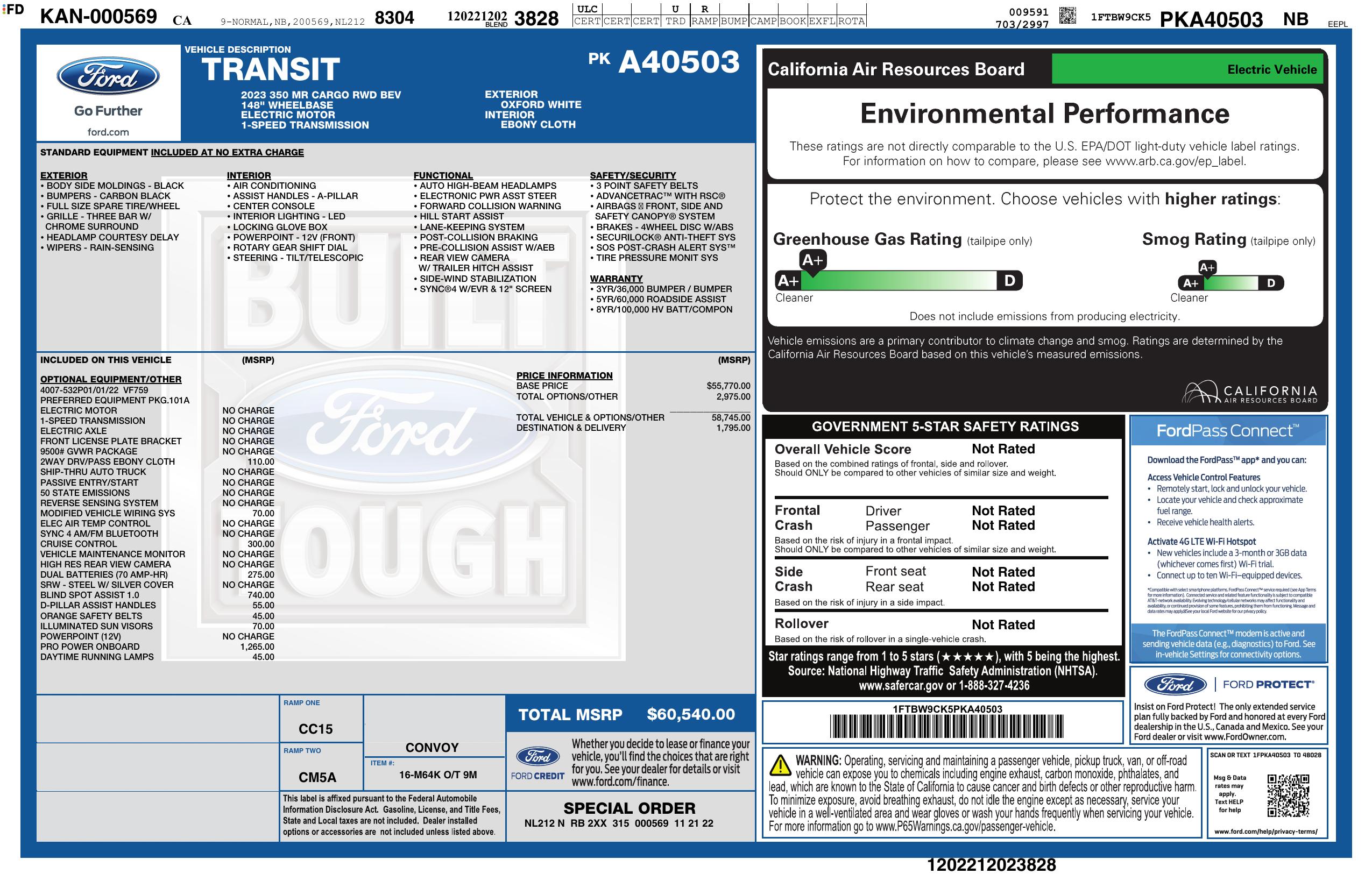 Original window sticker for 2023 FORD E-TRANSIT