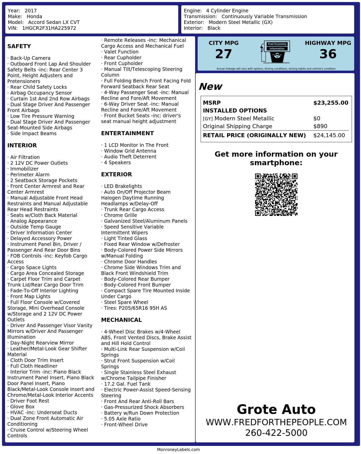 Monroney Label