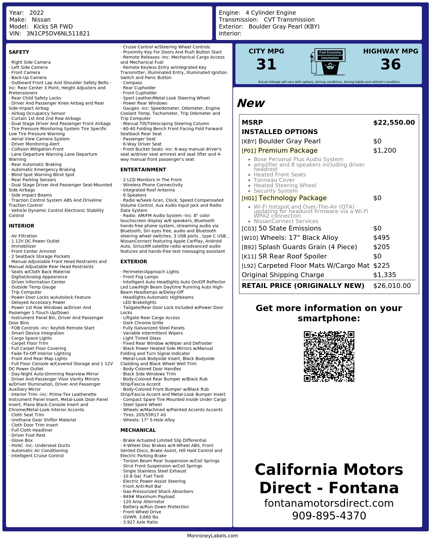 Monroney Label
