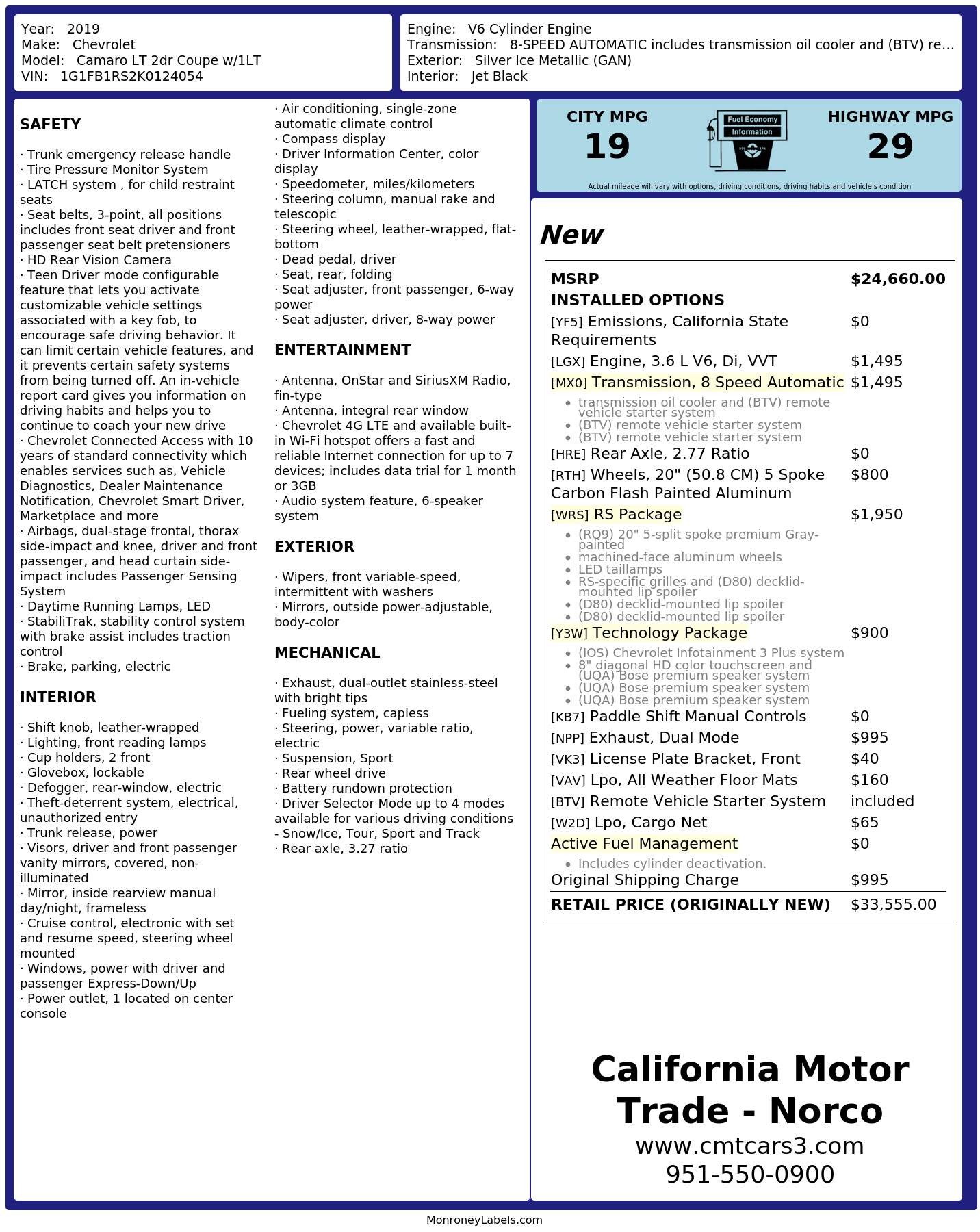 Monroney Label