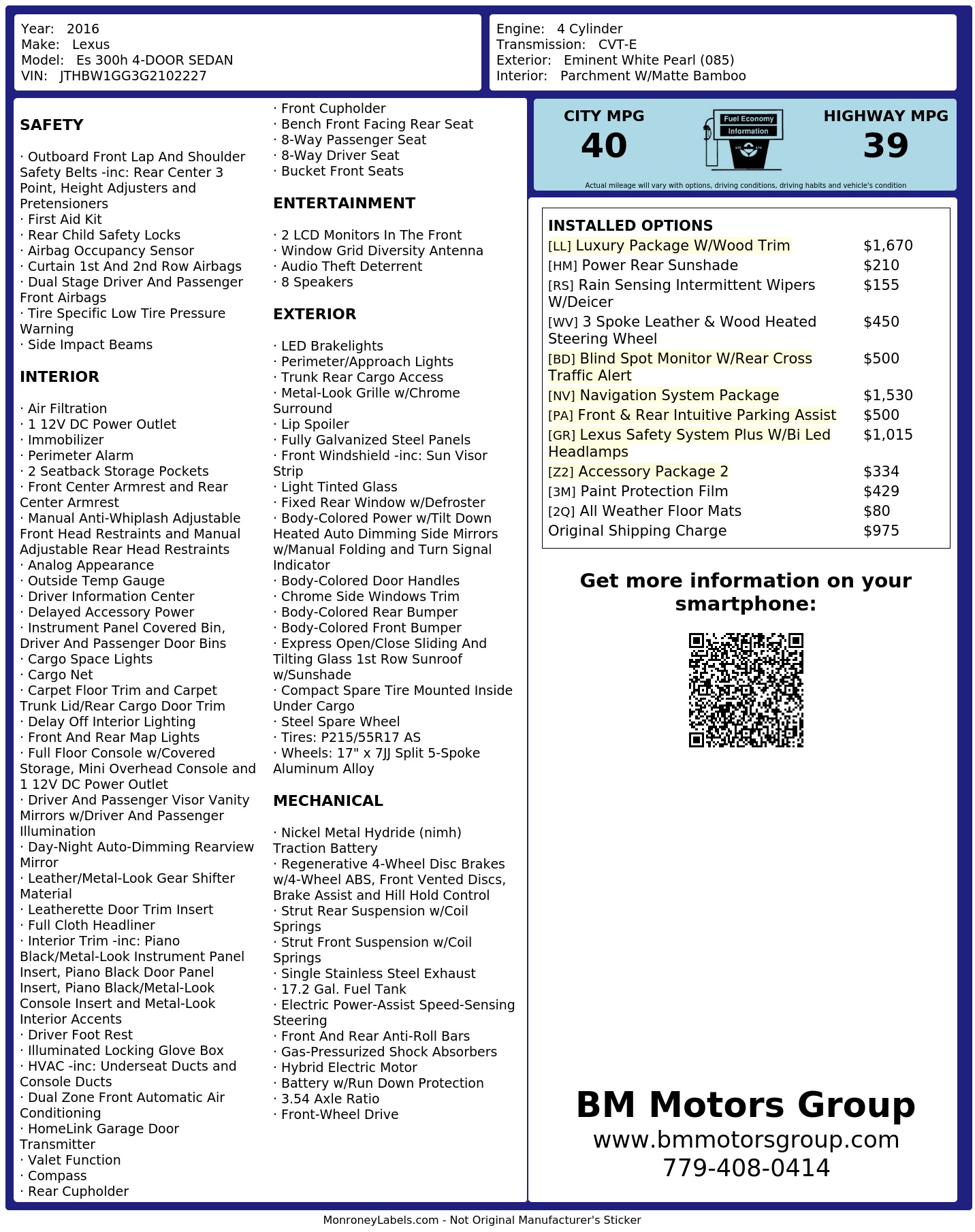 Monroney Label