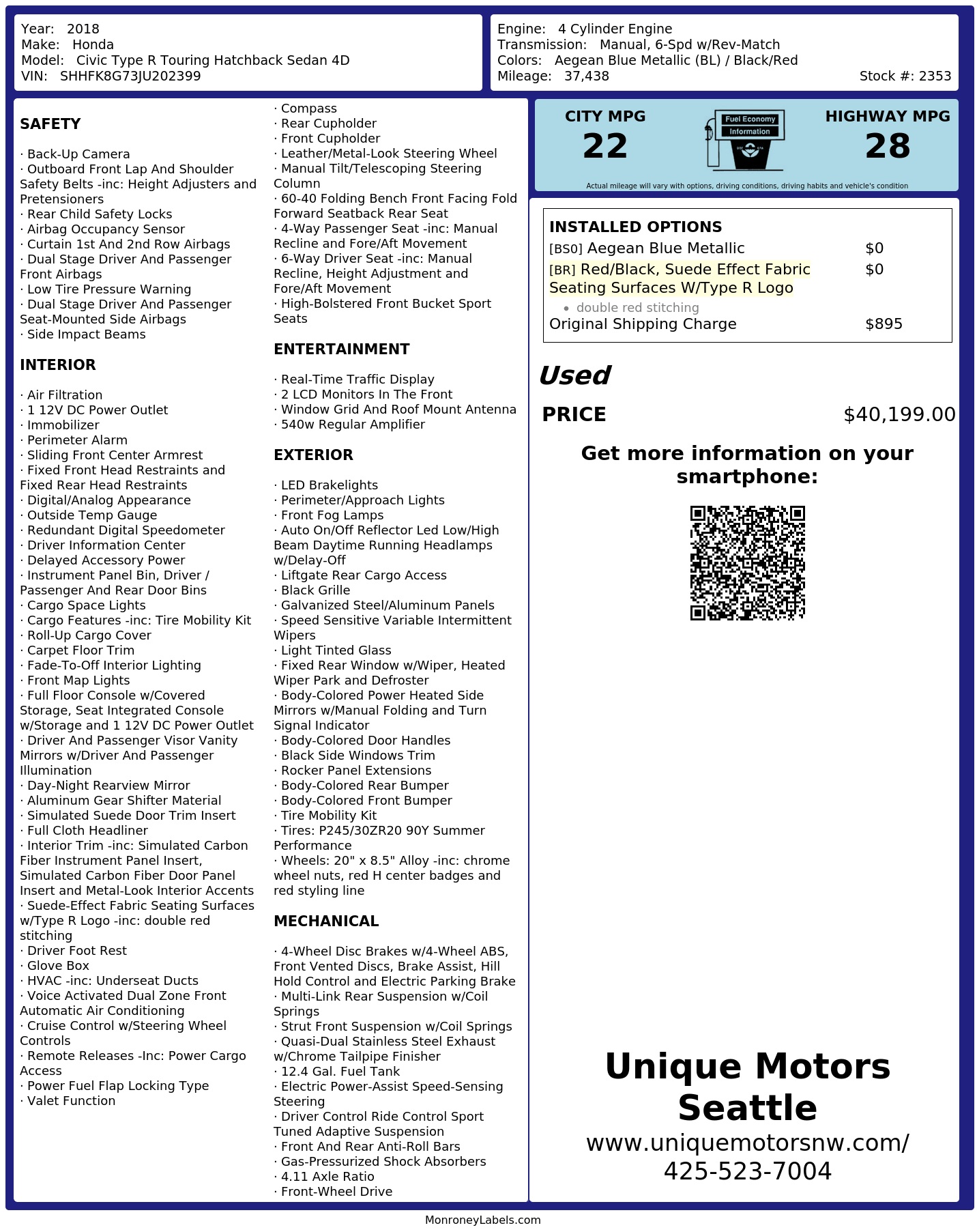 Monroney Label