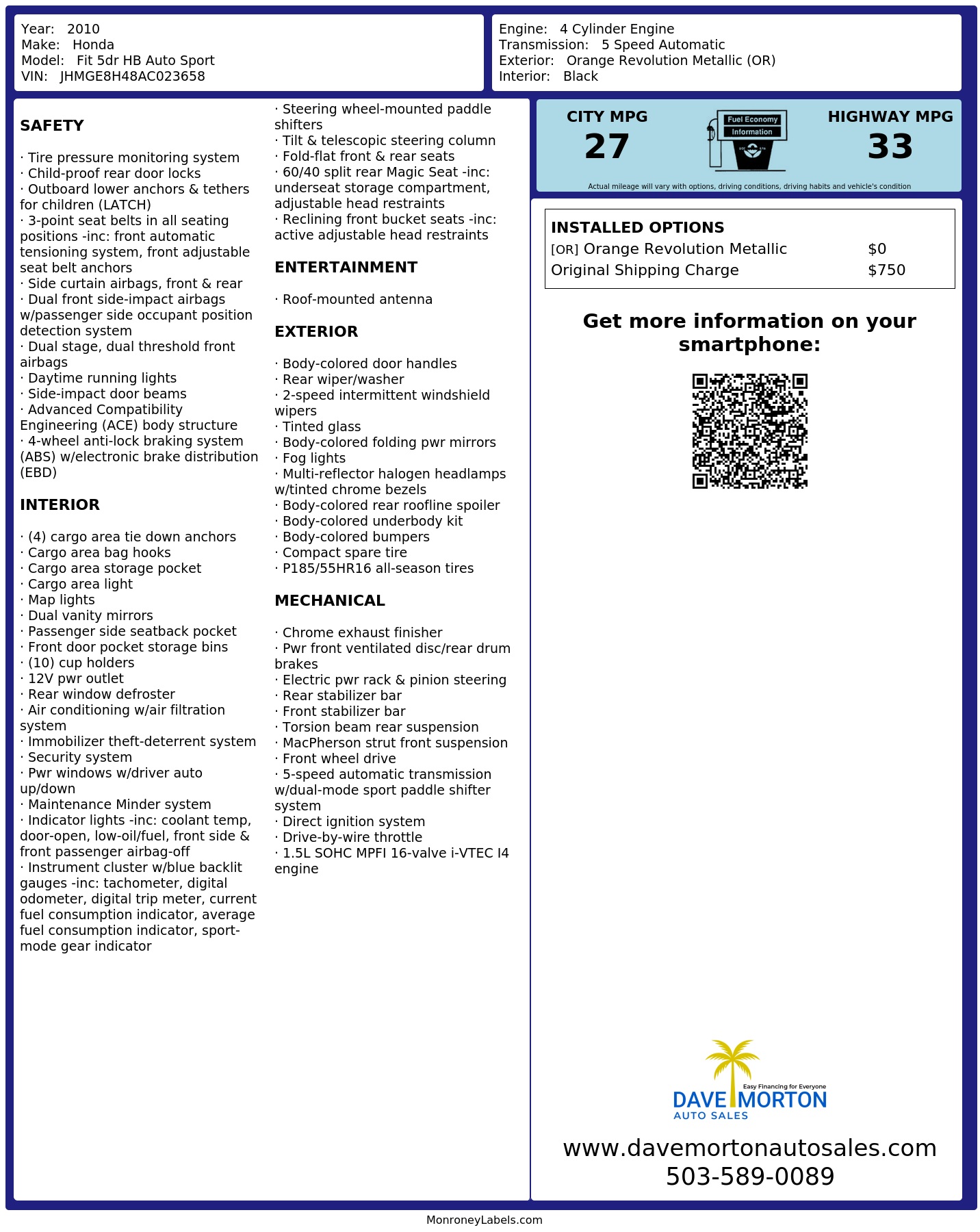 Monroney Label