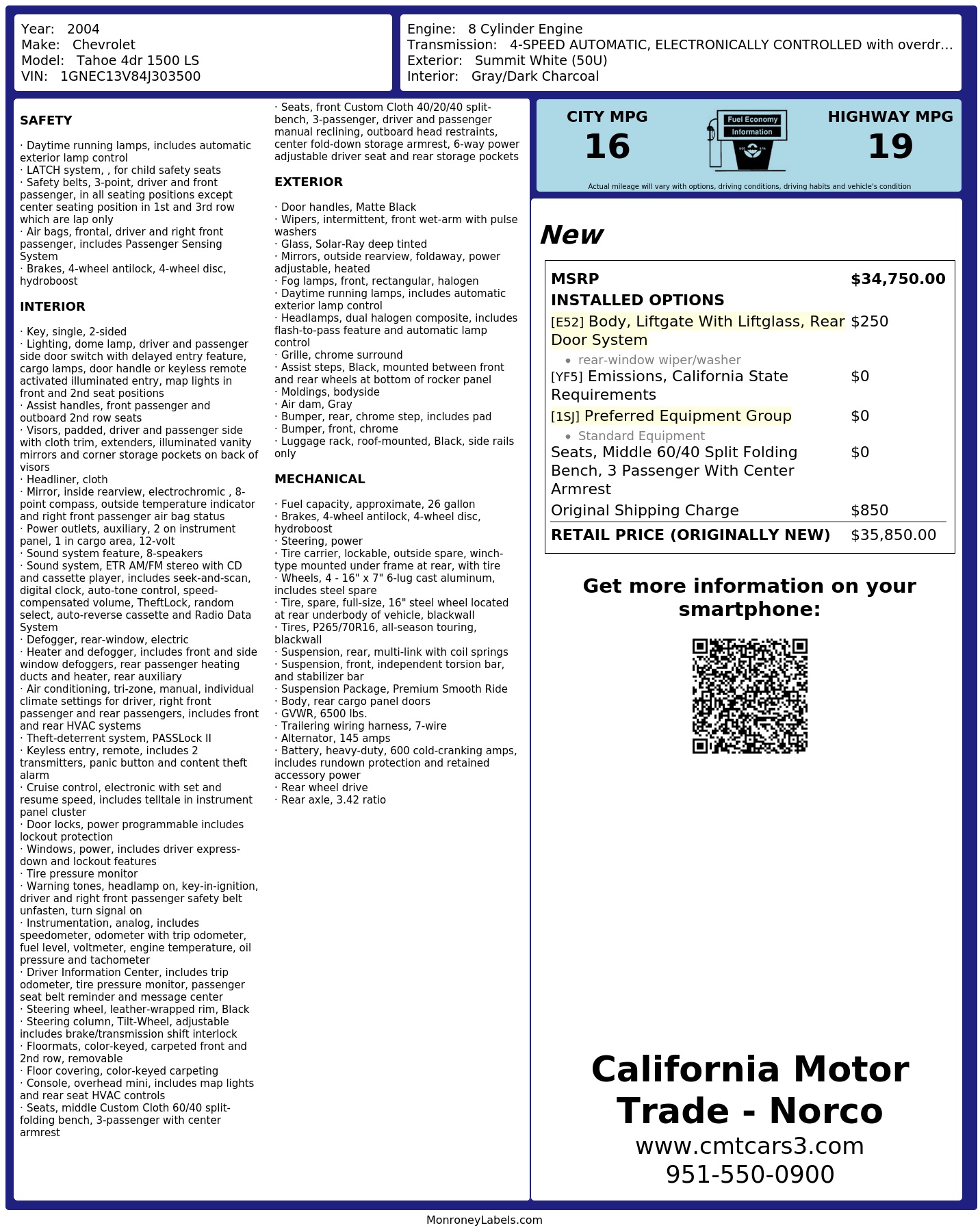 Monroney Label