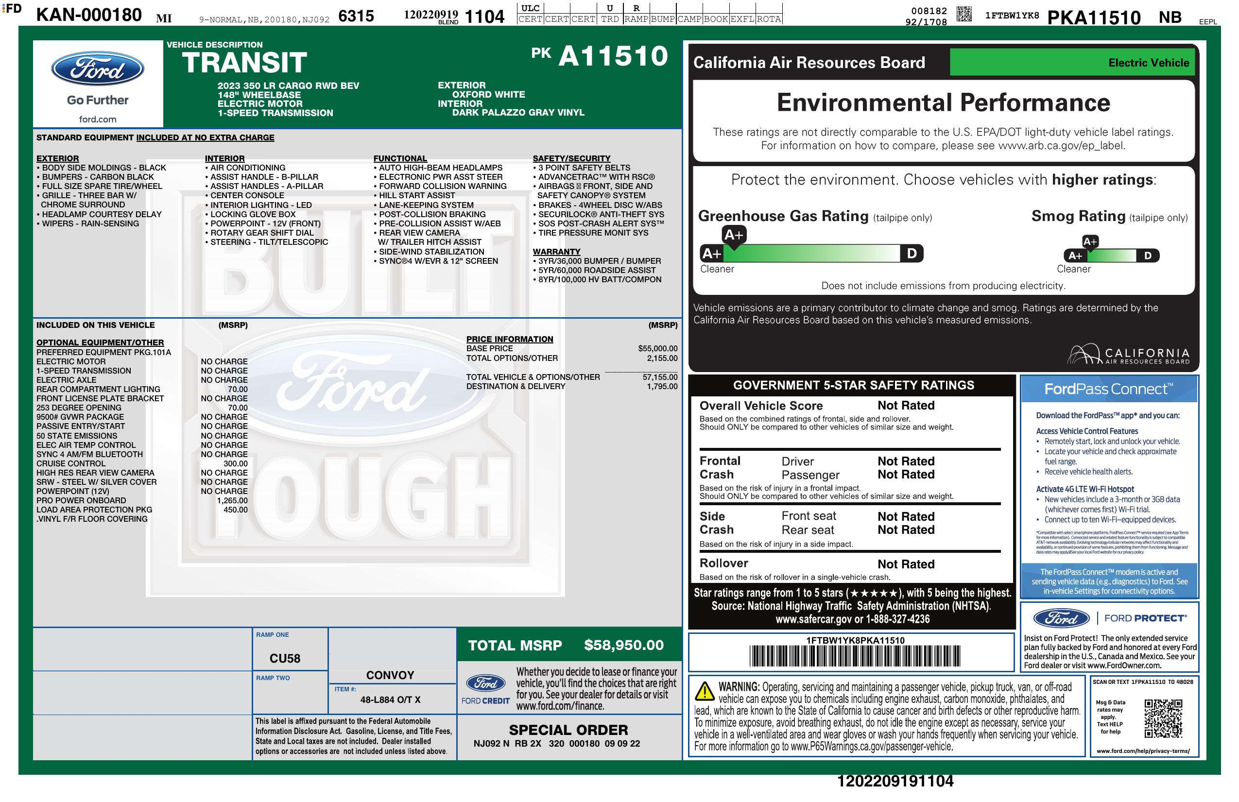 Original window sticker for 2023 FORD E-TRANSIT