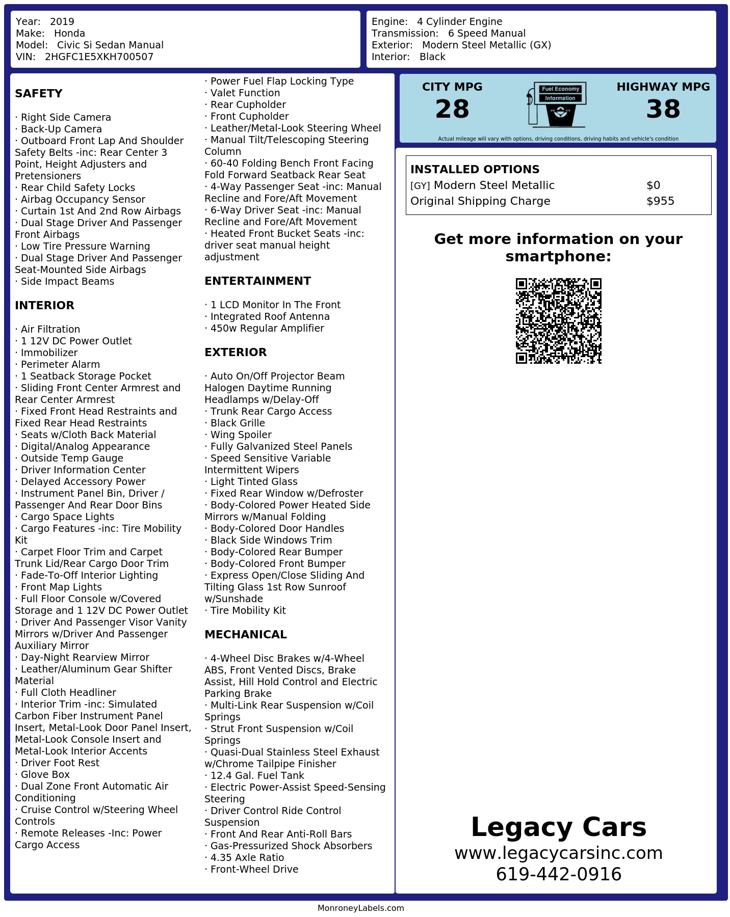 Monroney Label