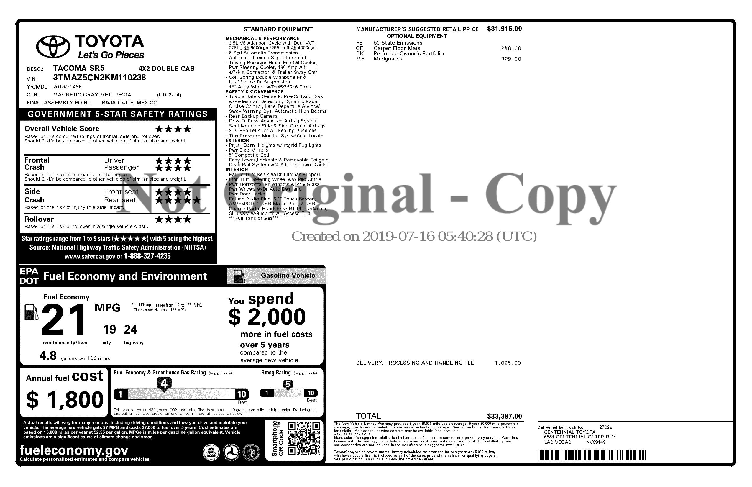 Monroney Label