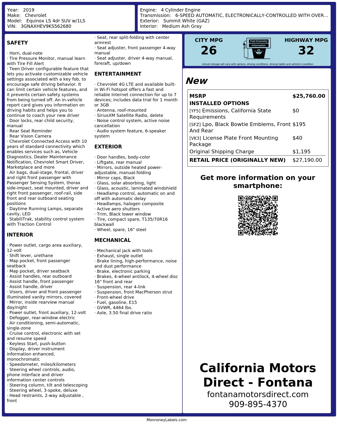 Monroney Label