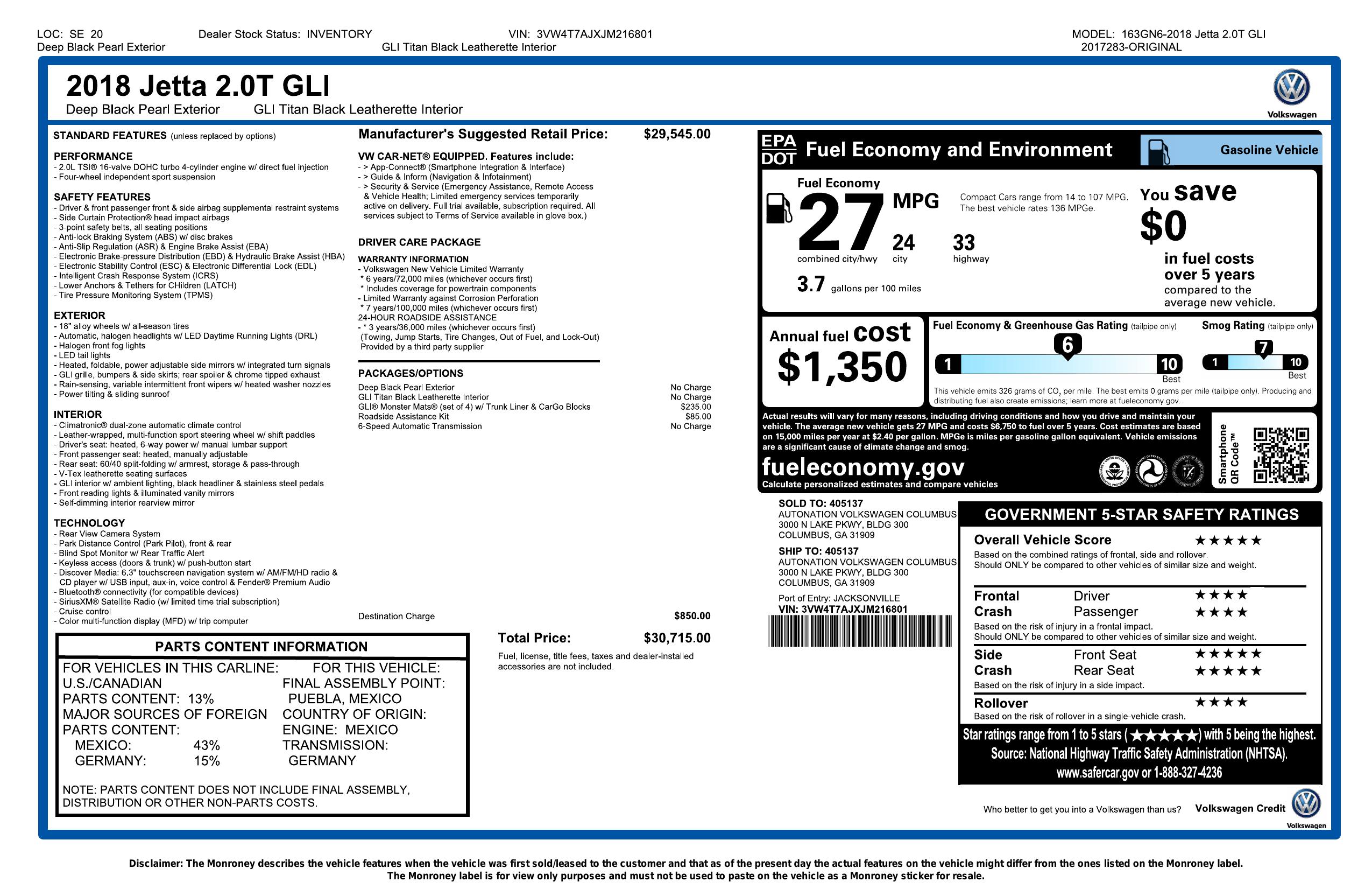 Monroney Label