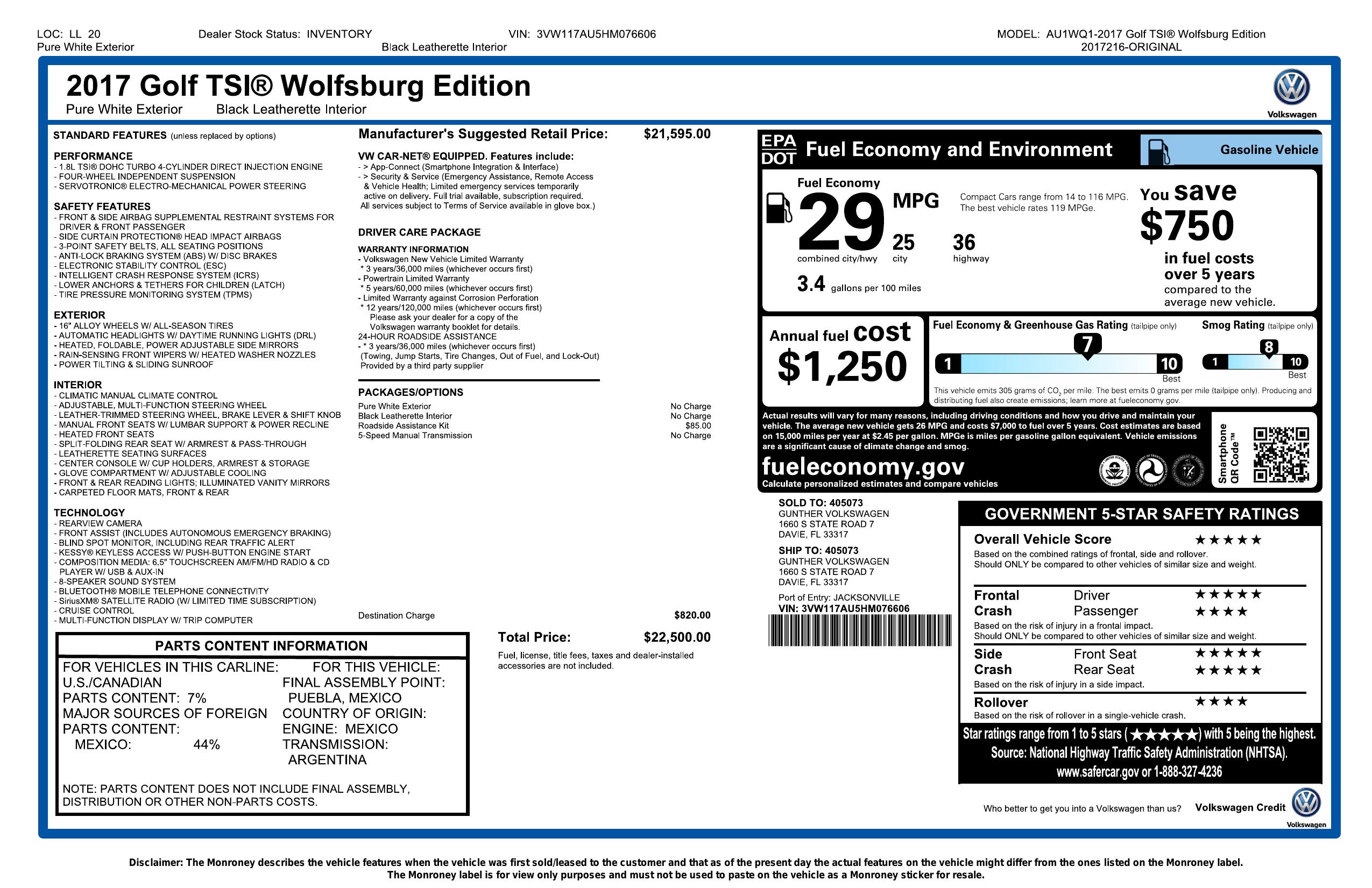 Monroney Label