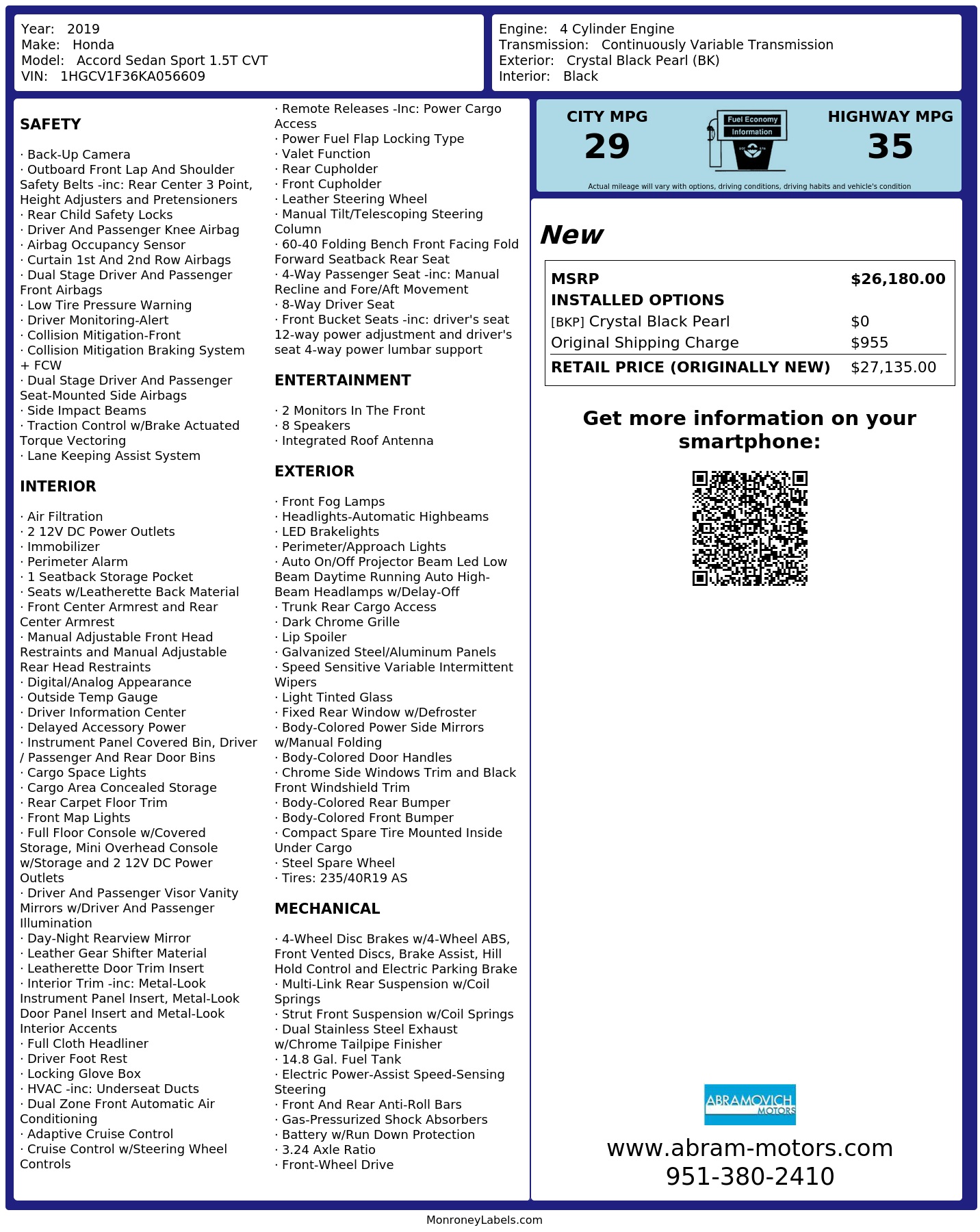 Monroney Label