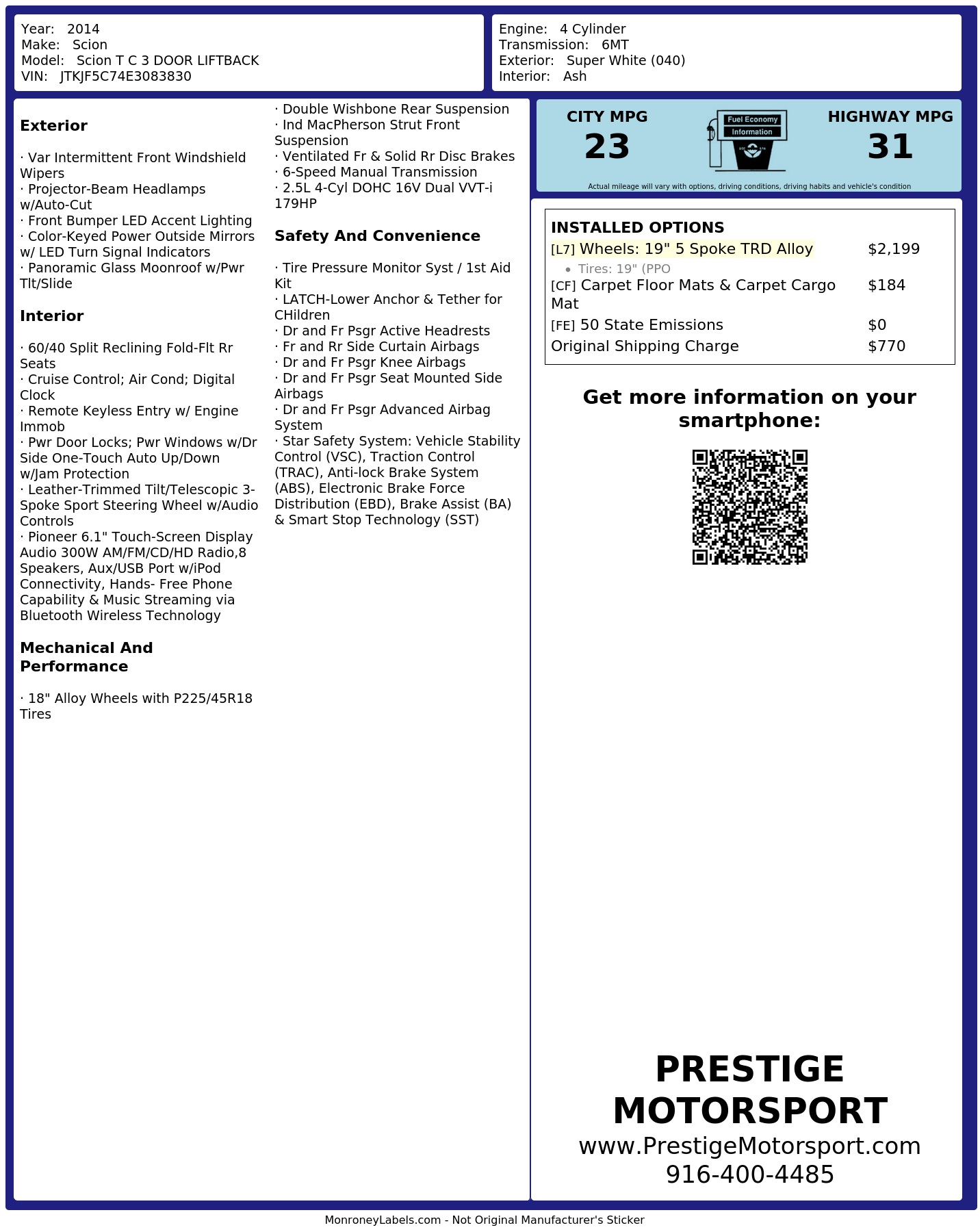 Monroney Label
