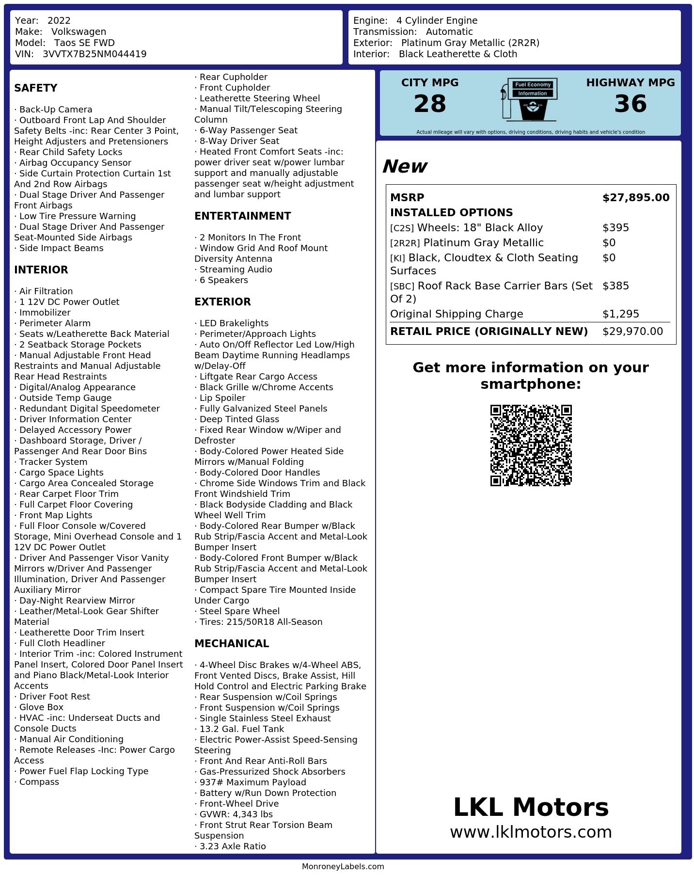 Monroney Label