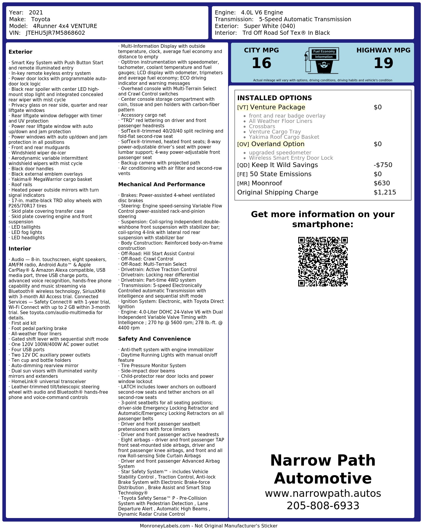 Monroney Label