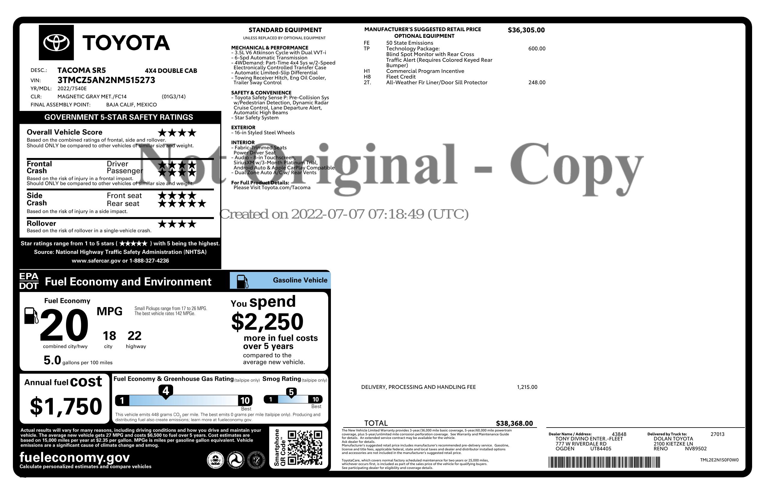 Monroney Label