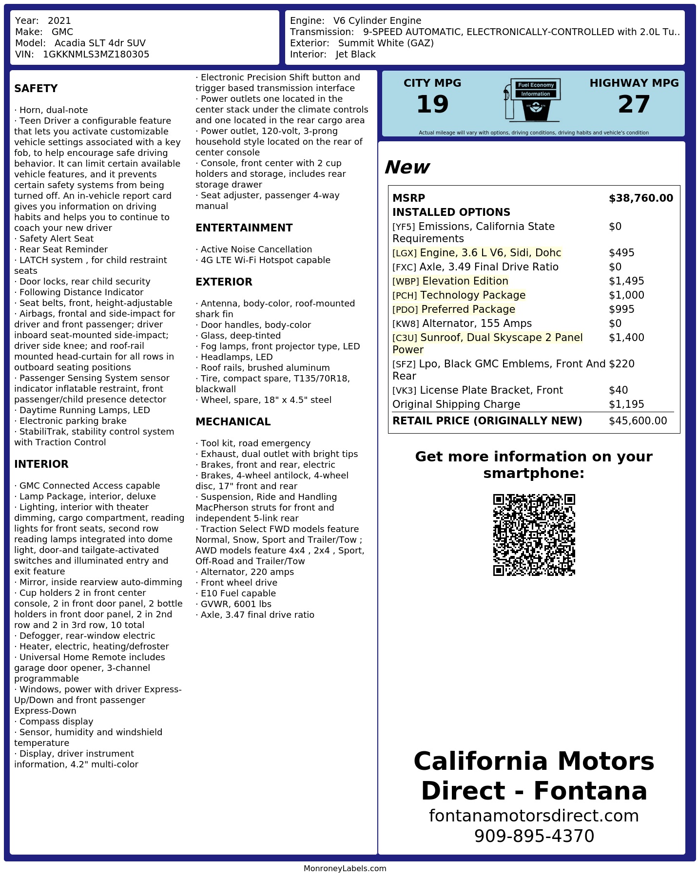 Monroney Label