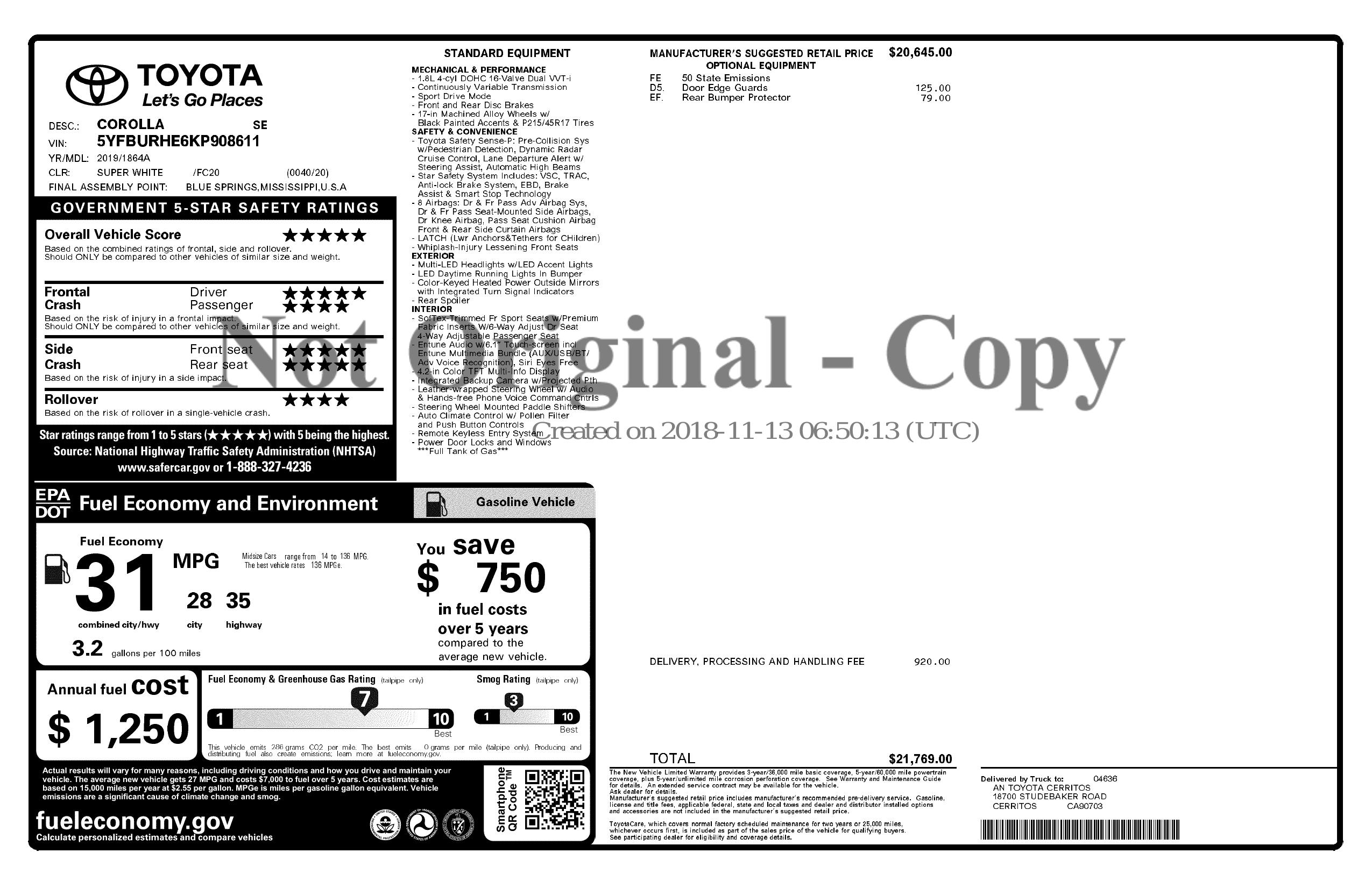 Monroney Label