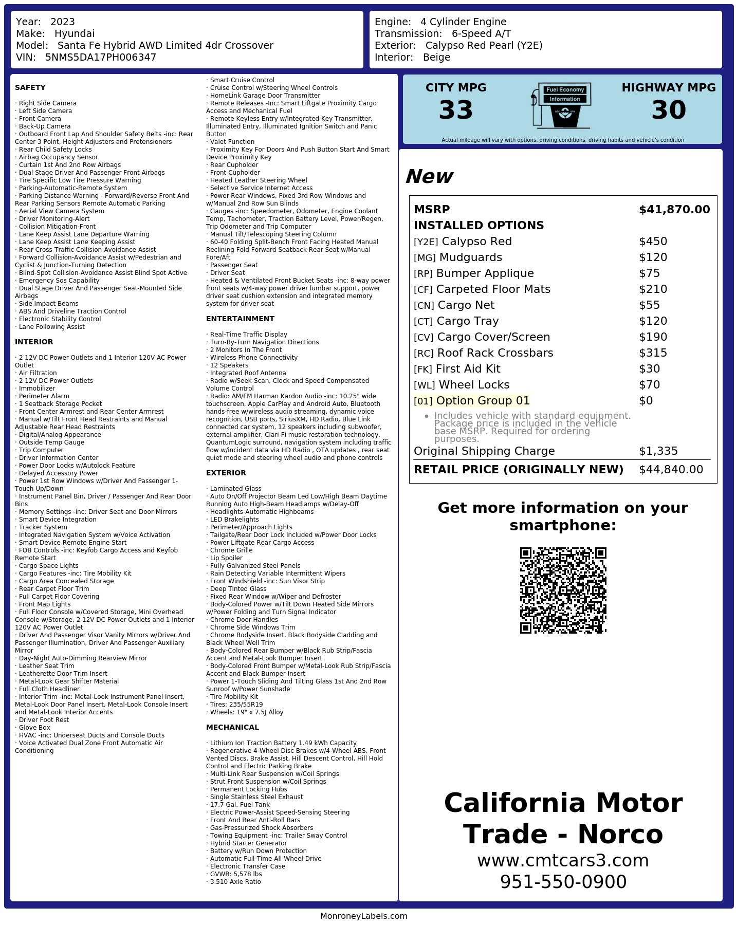 Monroney Label