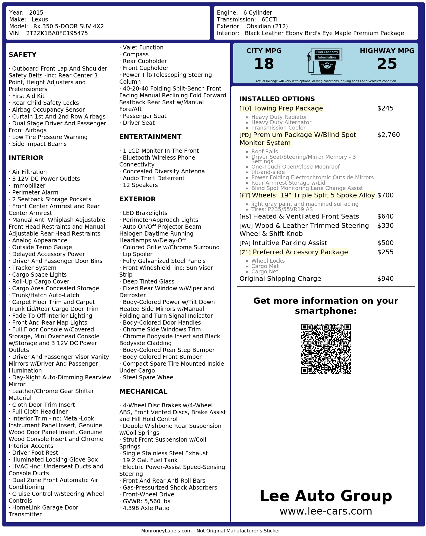 Monroney Label