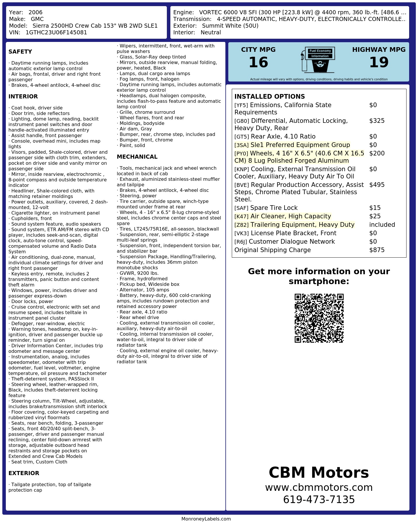 Monroney Label
