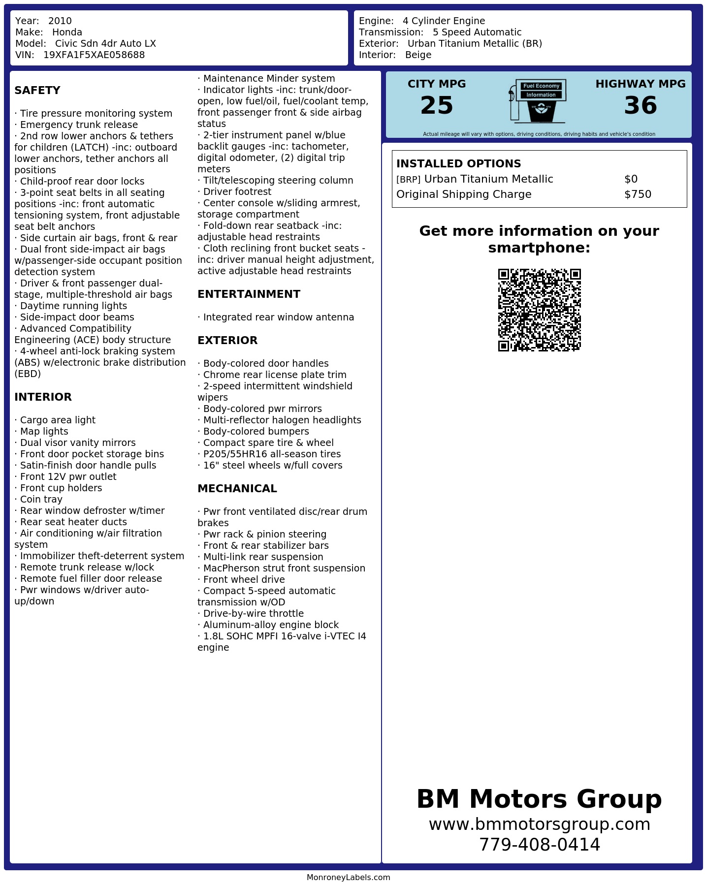 Monroney Label