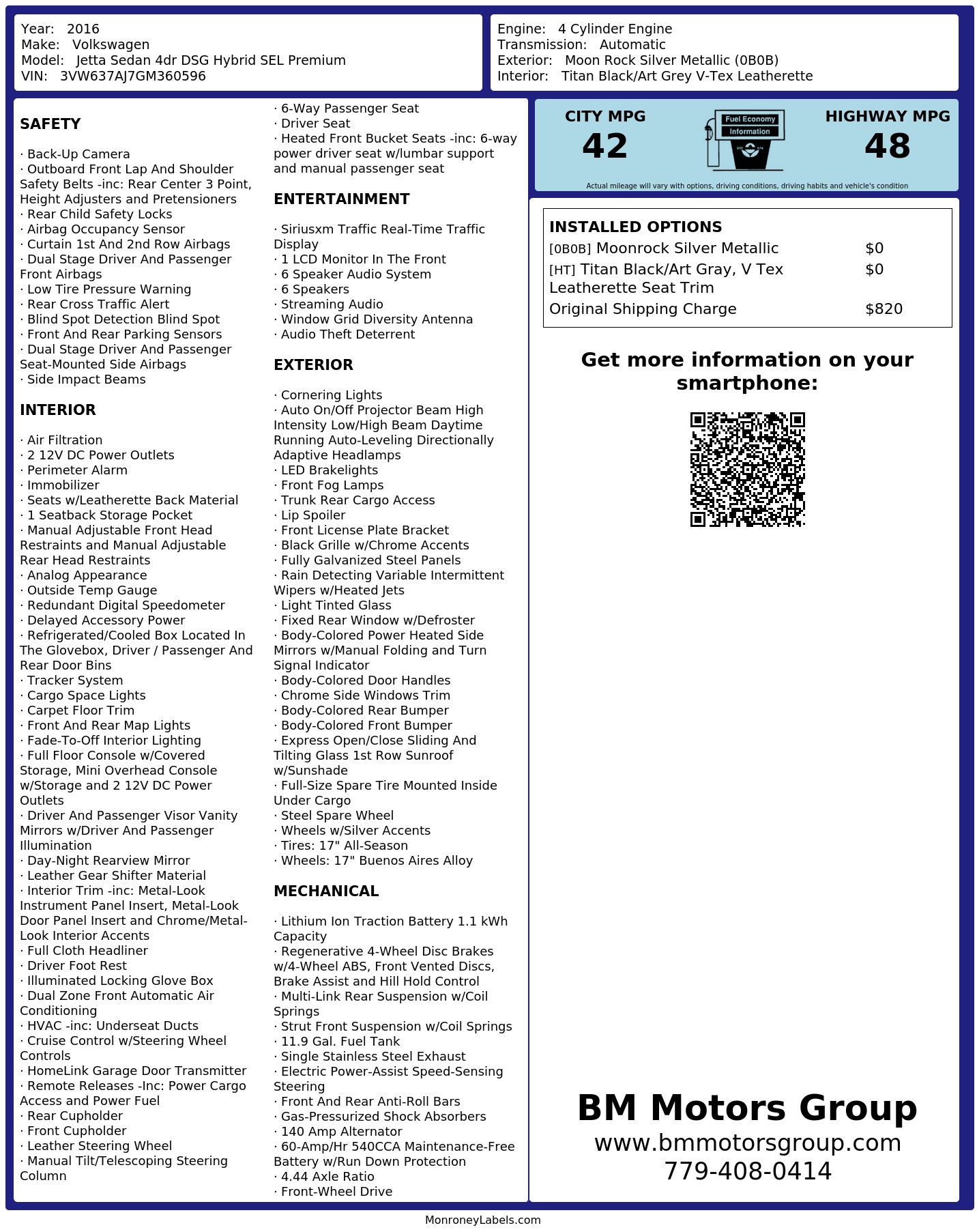 Monroney Label