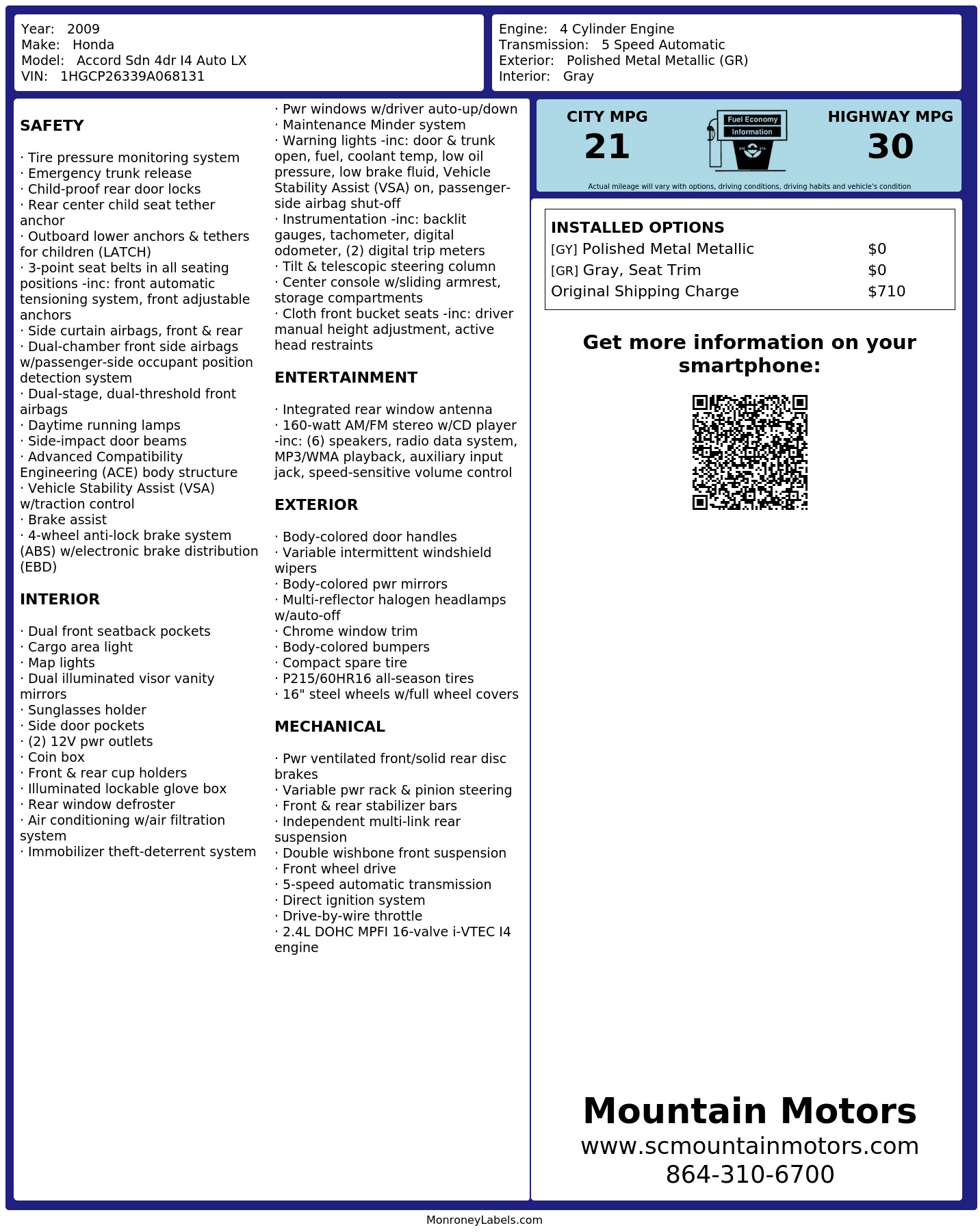 Monroney Label
