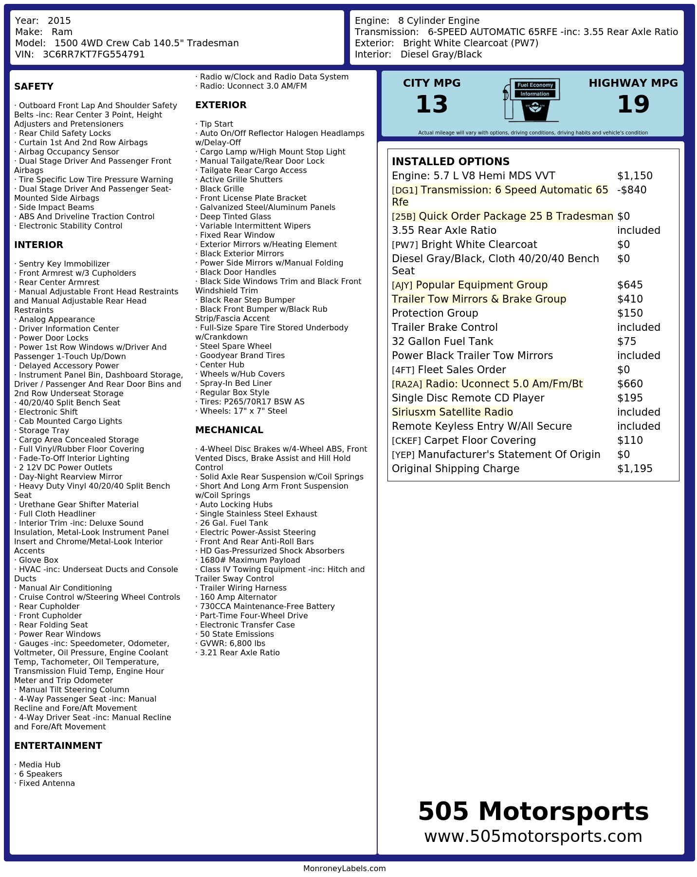 Monroney Label