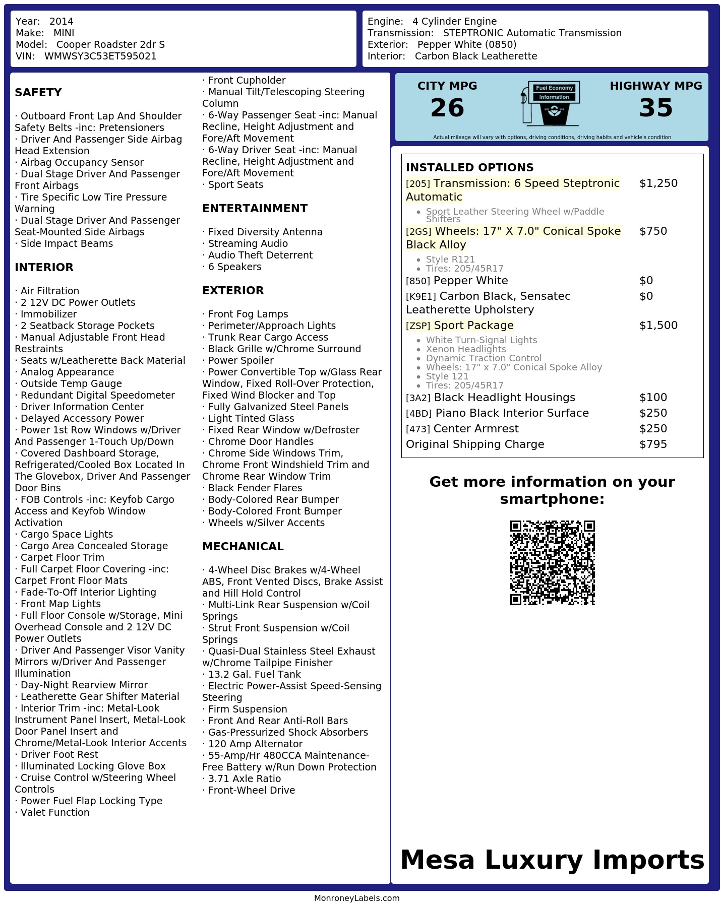 Monroney Label