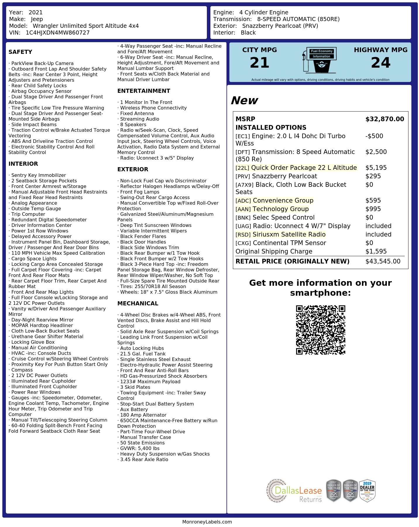 Monroney Label