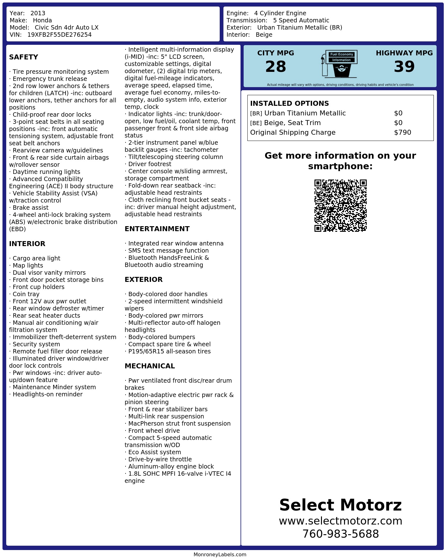 Monroney Label
