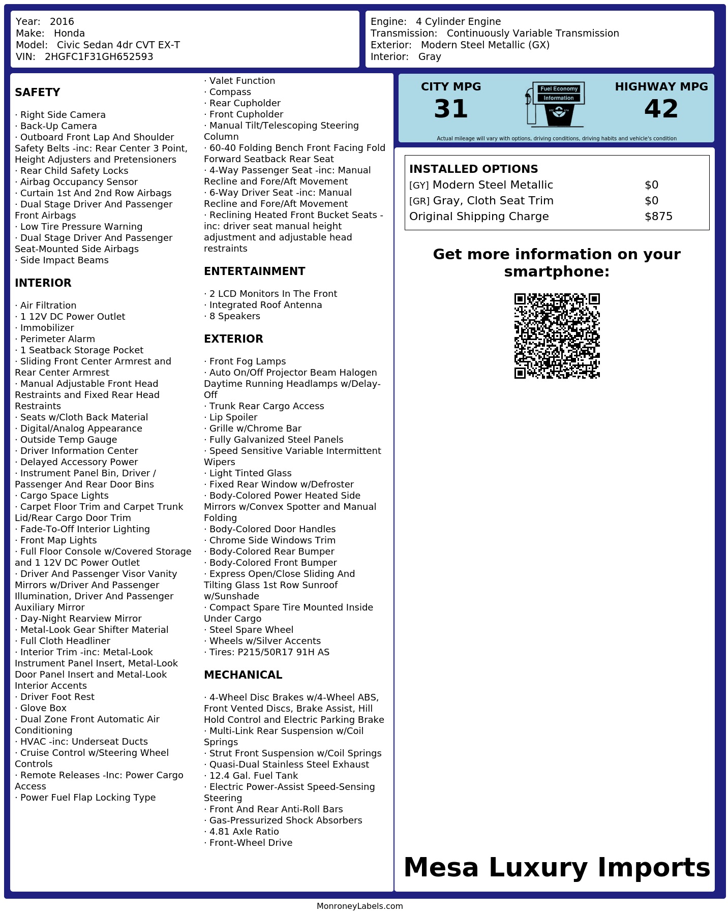 Monroney Label