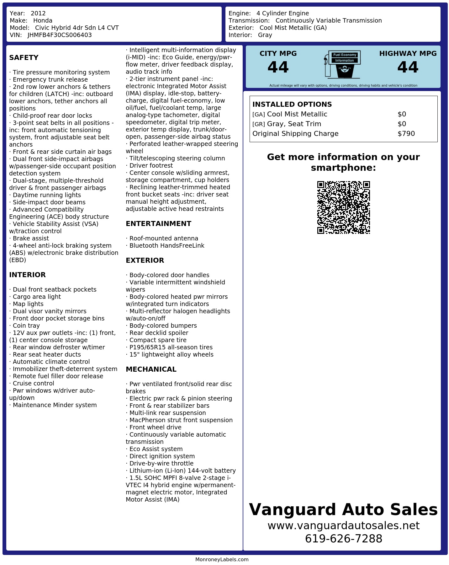 Monroney Label