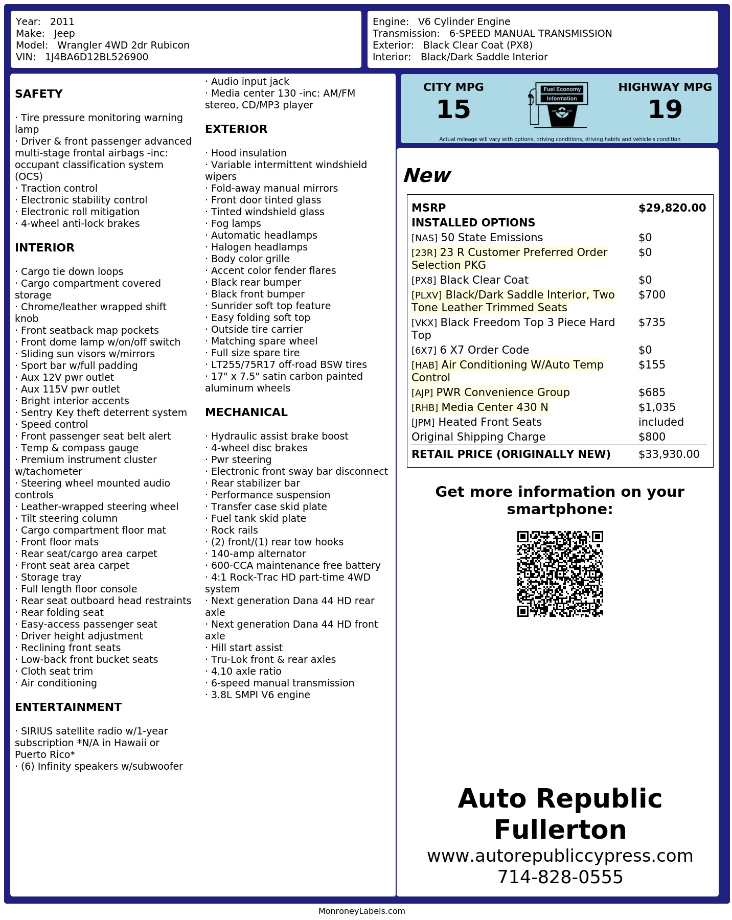 Monroney Label
