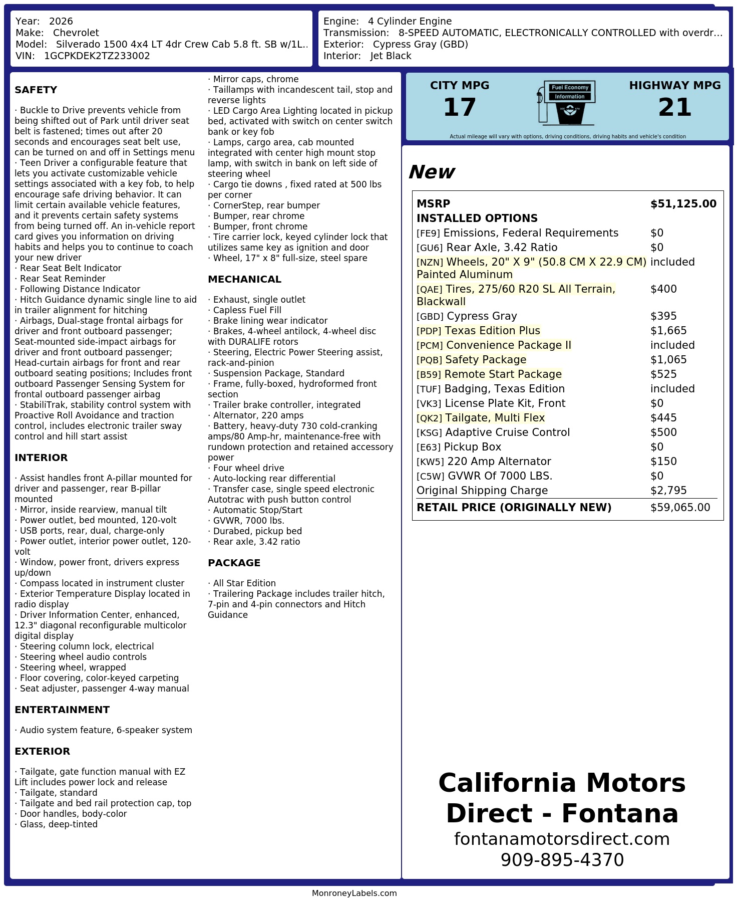 Monroney Label