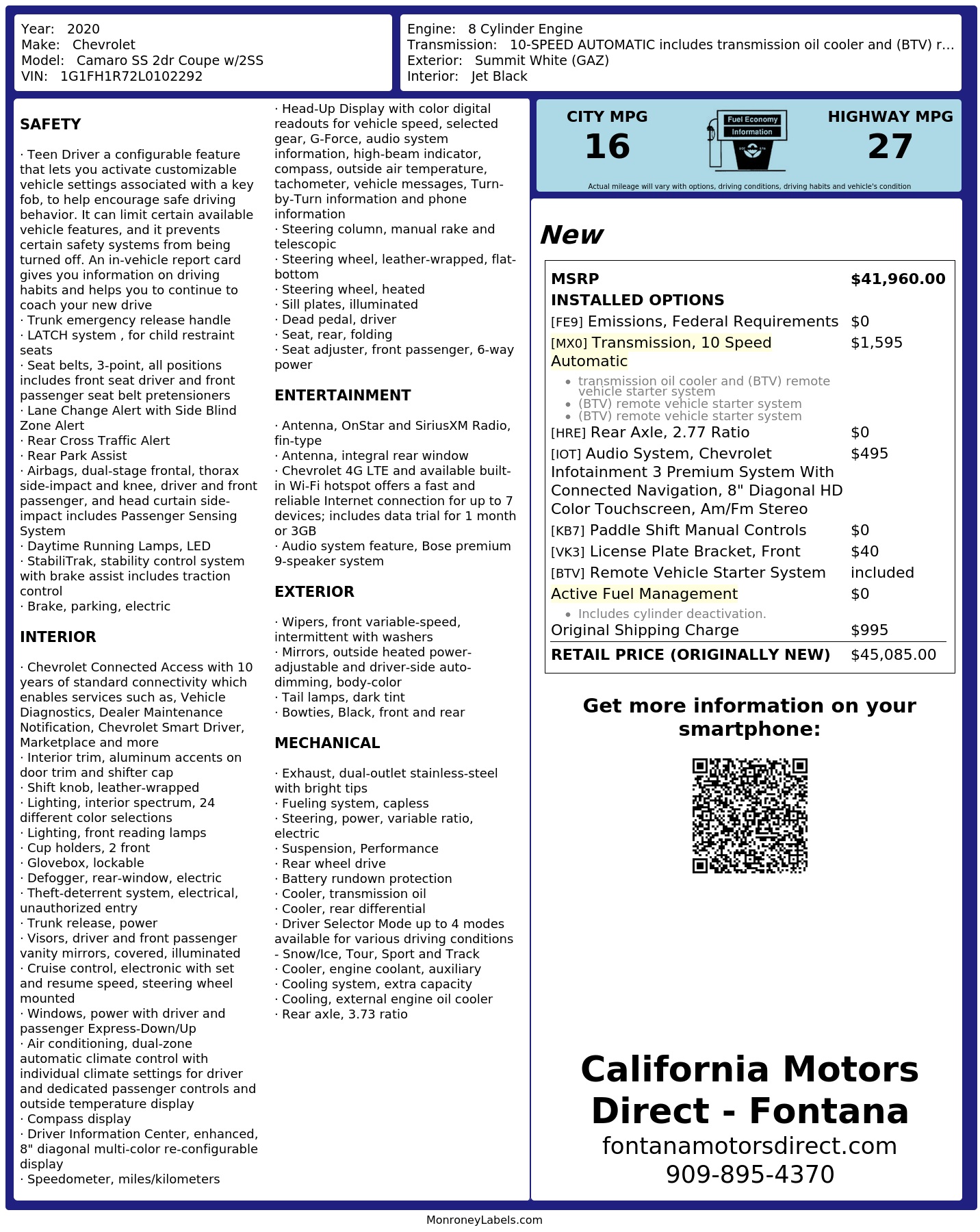 Monroney Label