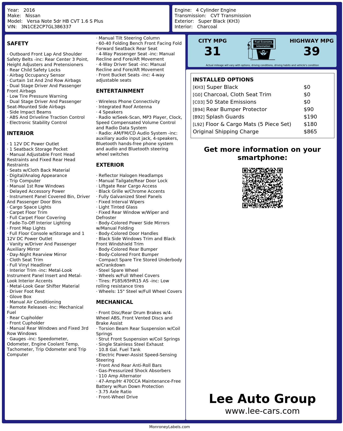 Monroney Label