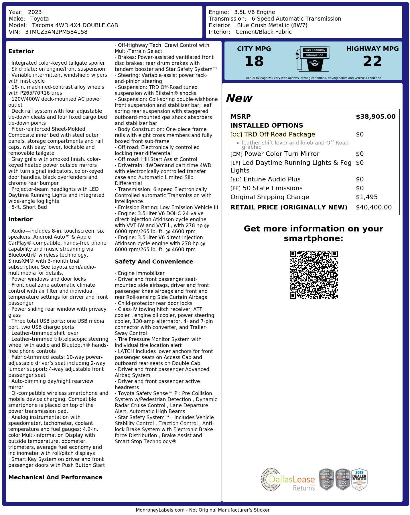 Monroney Label
