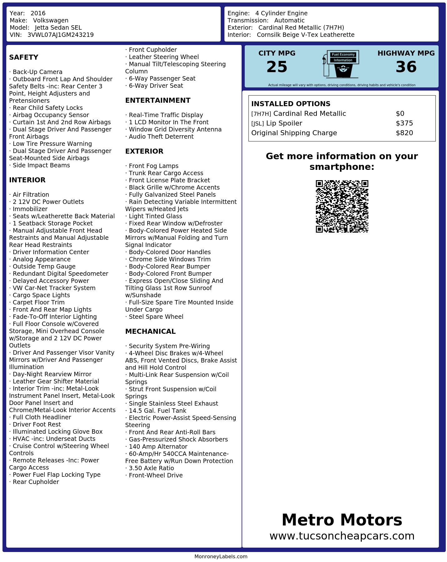 Monroney Label