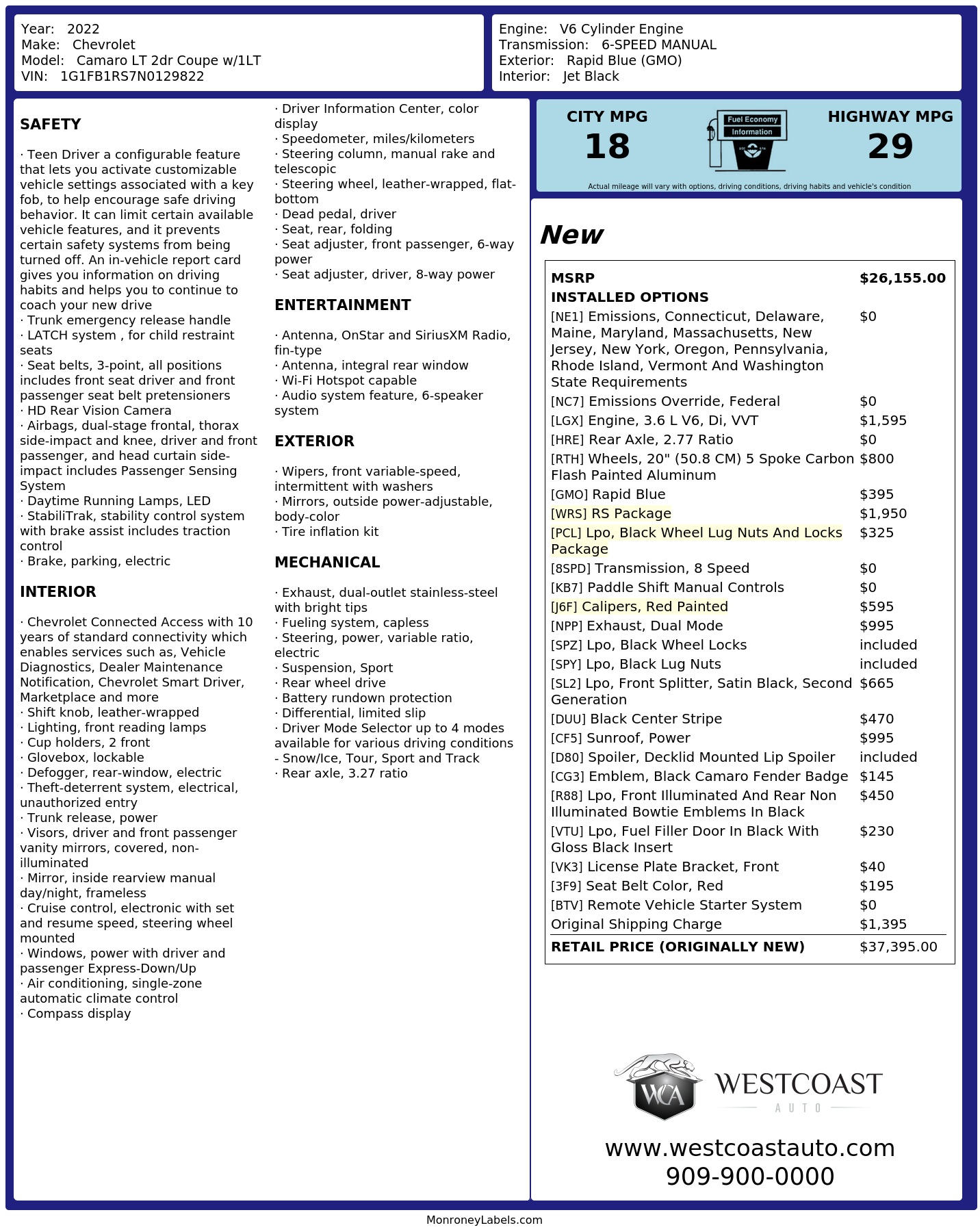Monroney Label