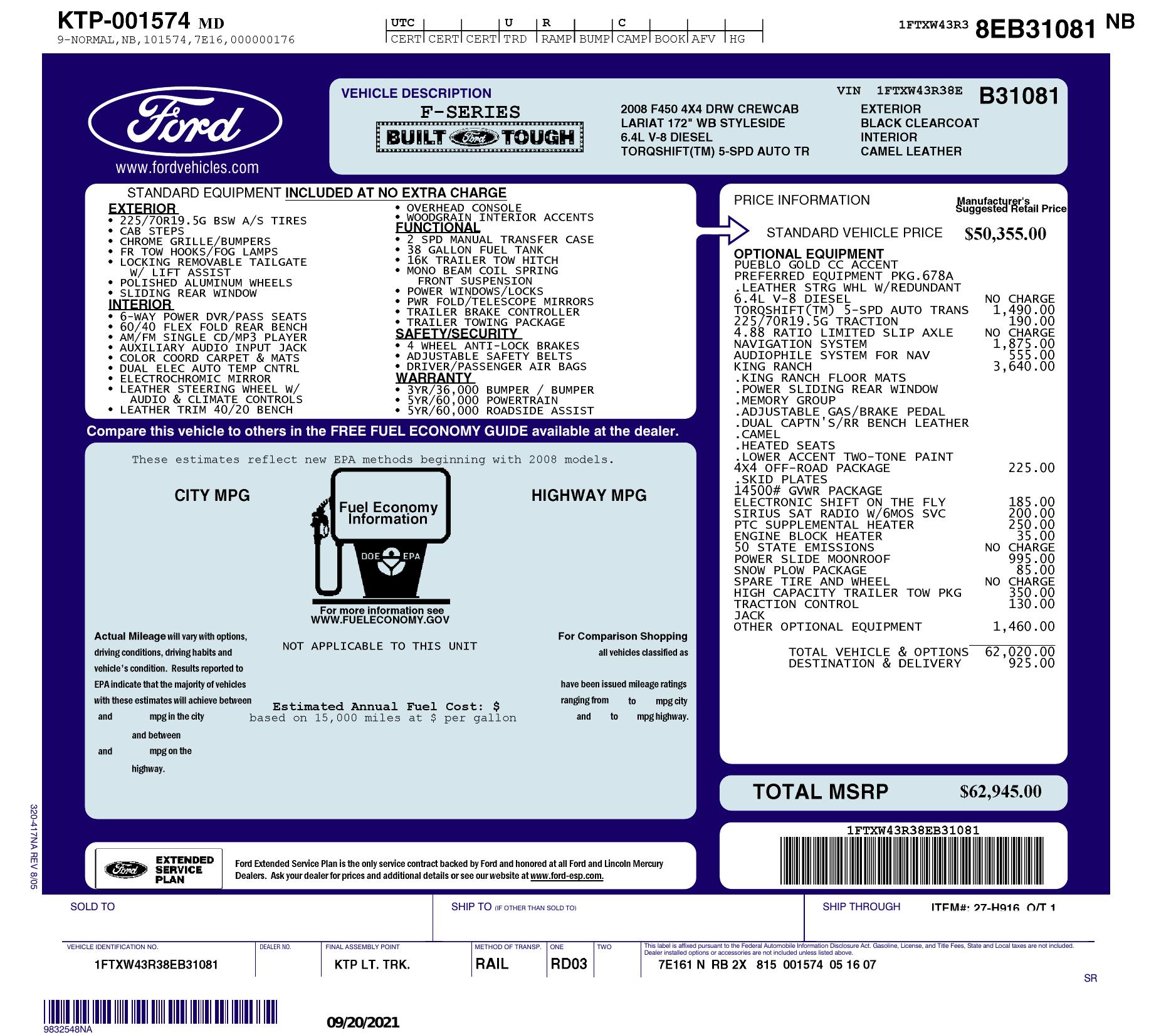 Sold 2008 Ford Super Duty F-450 DRW KING RANCH POWERSTROKE DIESEL